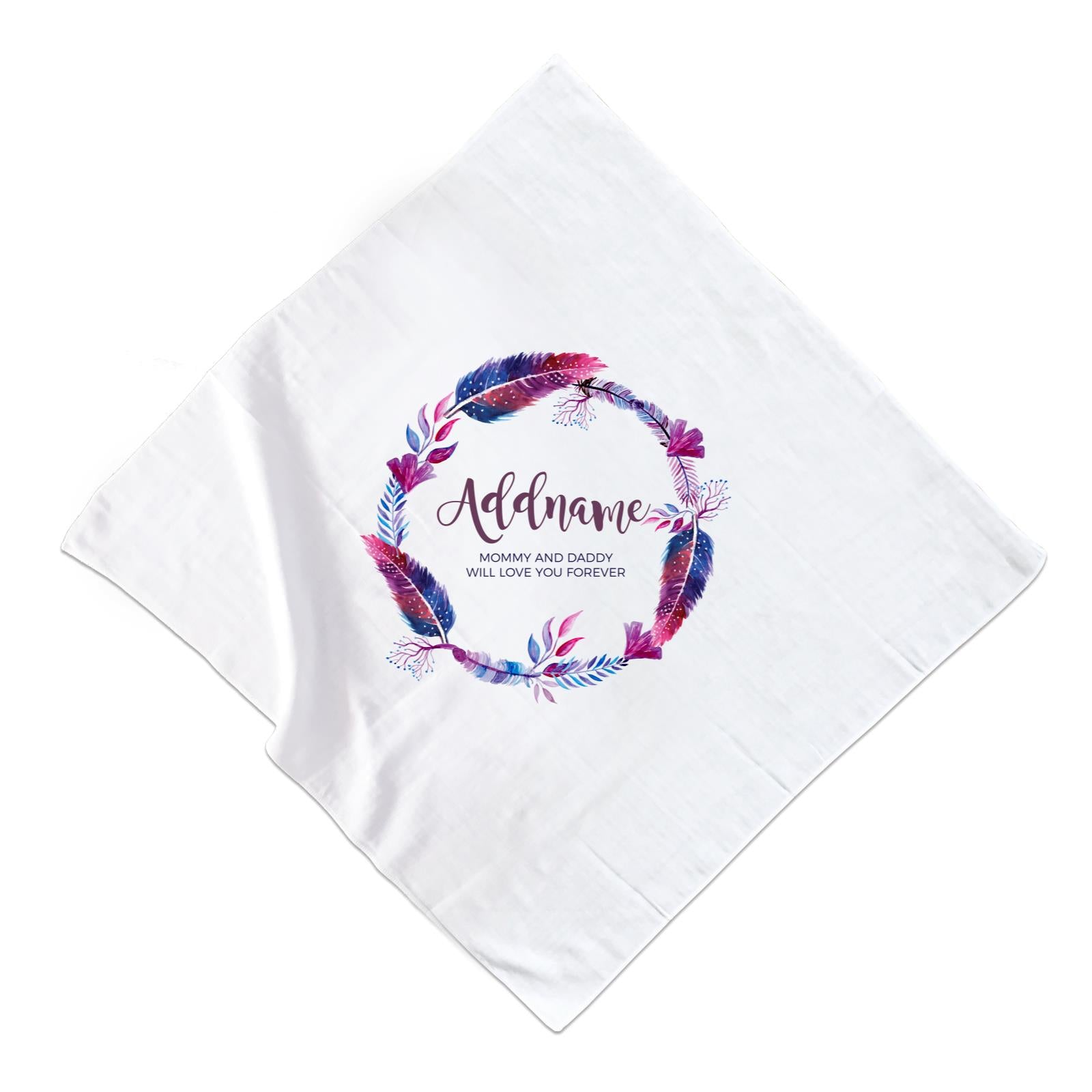 Purple Feather Wreath Personalizable with Name and Text Muslin Square
