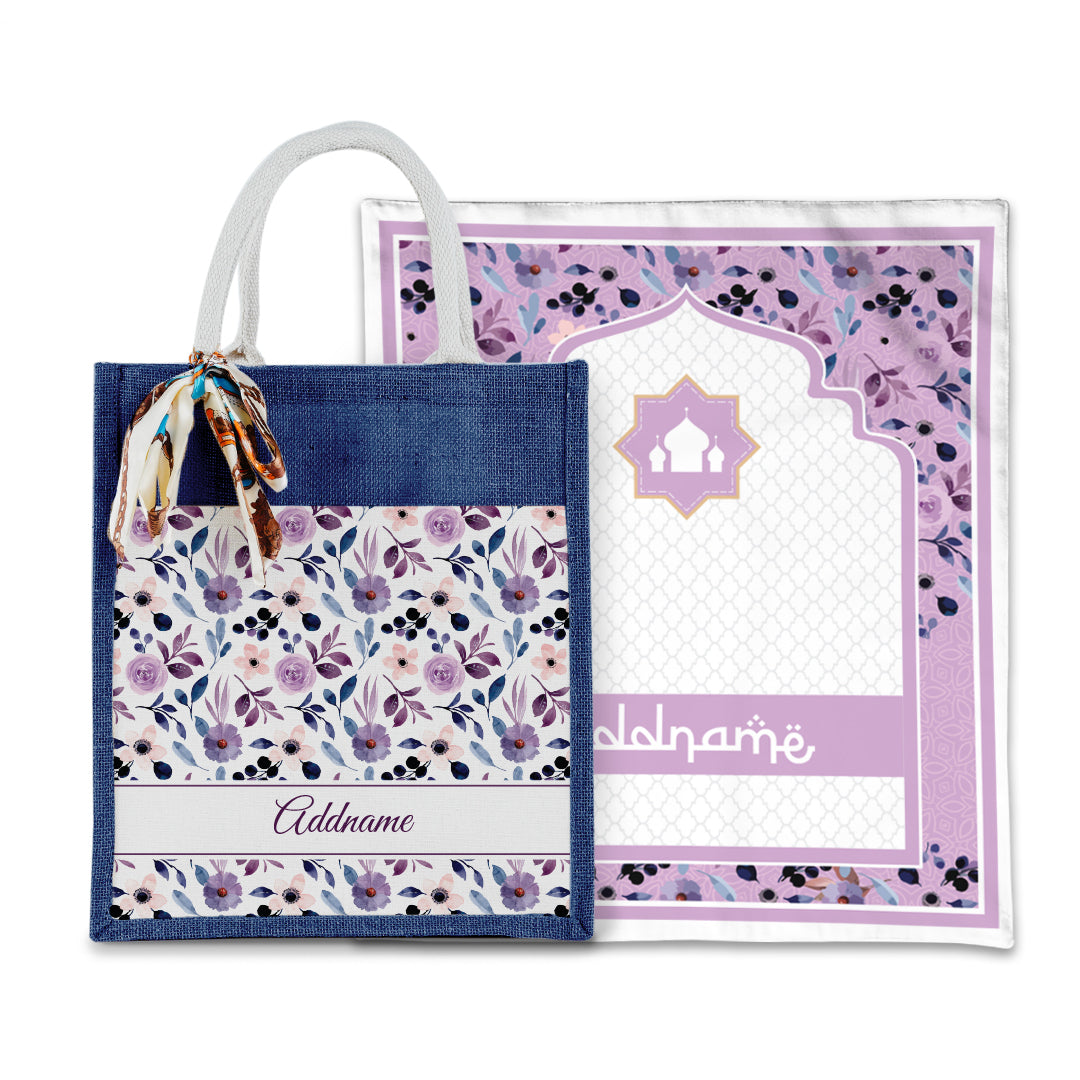 Laura Violet Sejadah with Matching Colourful Jute Bag