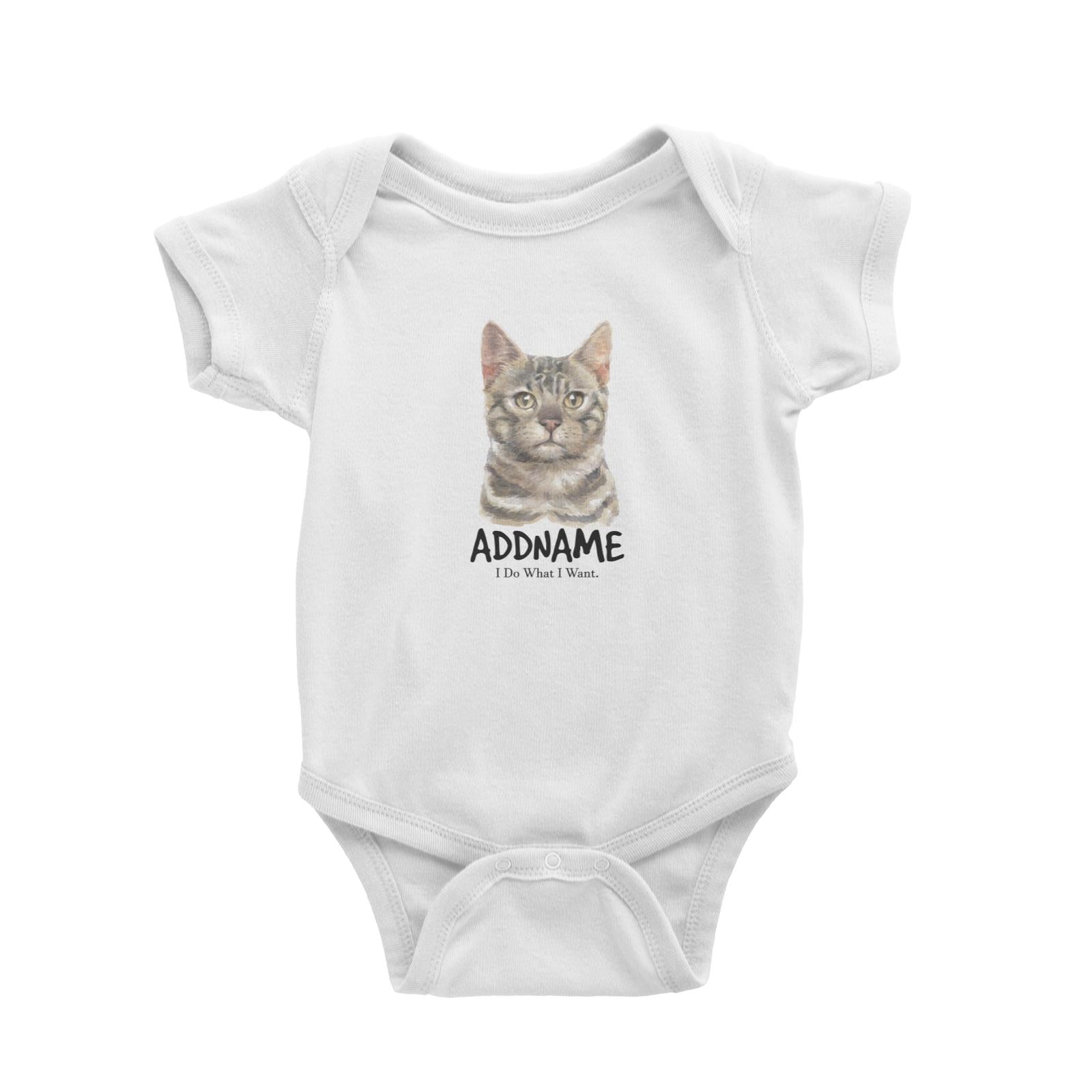 Watercolor Cat Bengel Gray I Do What I Want Addname-wtp Baby Romper