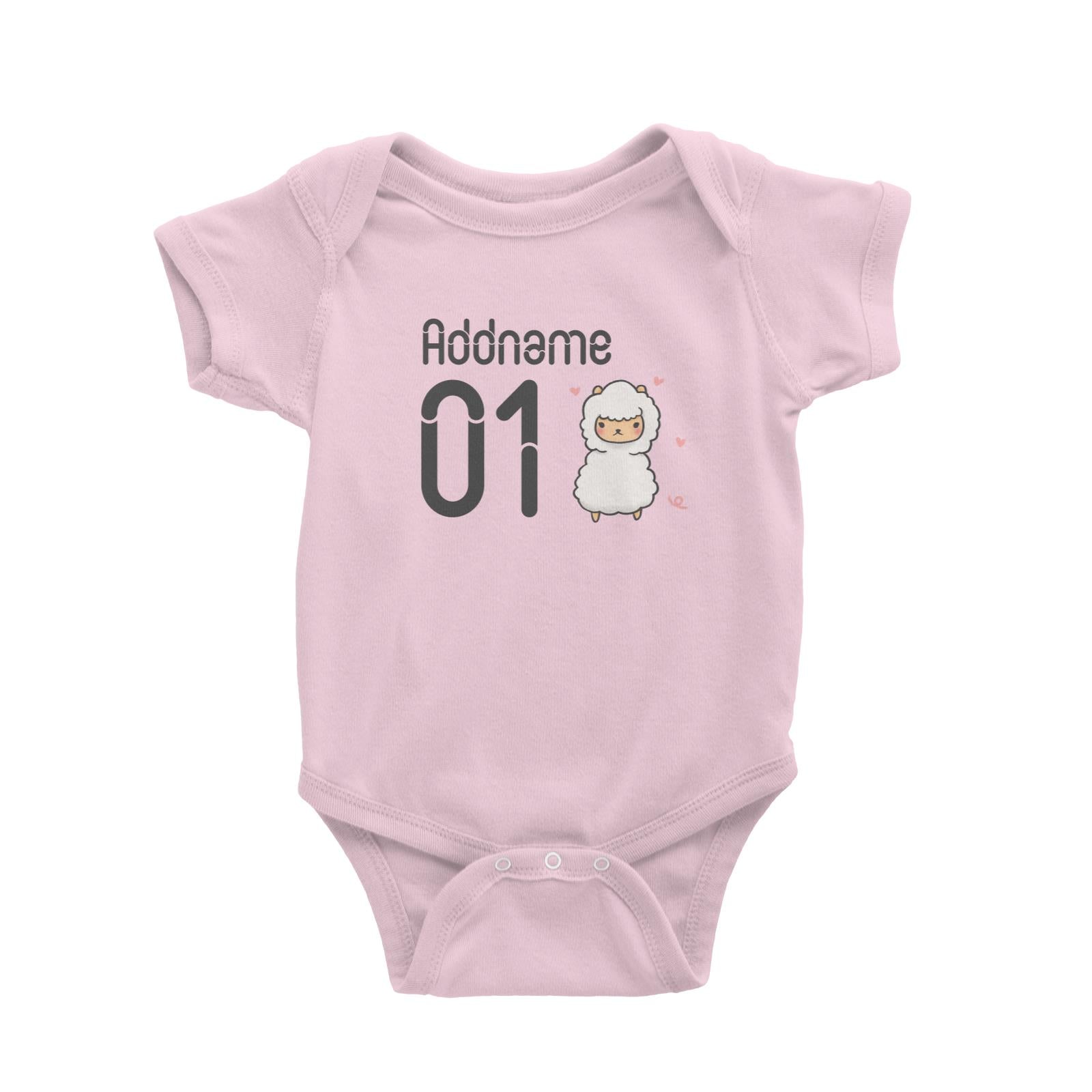 Name and Number Cute Hand Drawn Style Alpaca Baby Romper