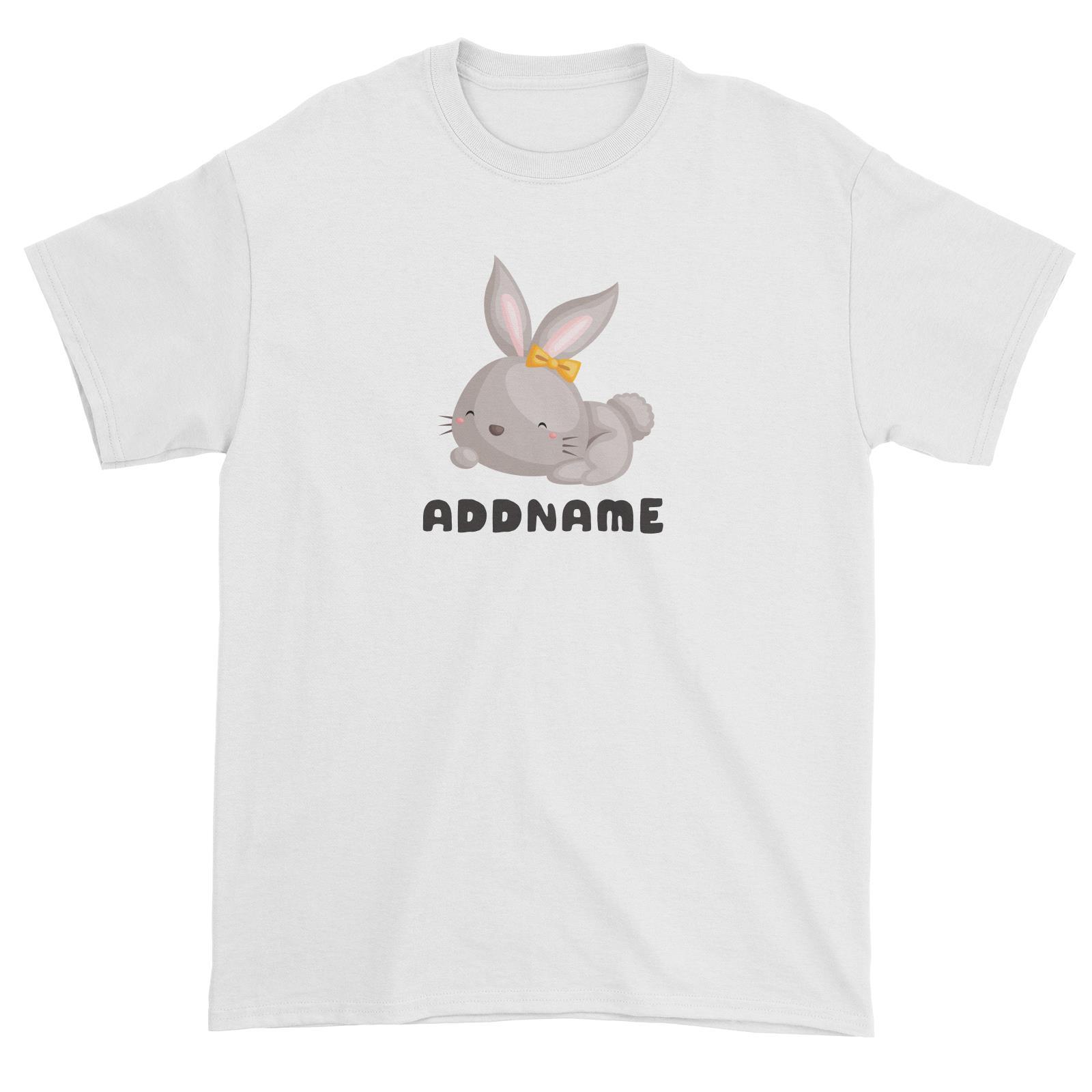 Birthday Friendly Animals Happy Rabbit Wearing Ribbon Addname Unisex T-Shirt