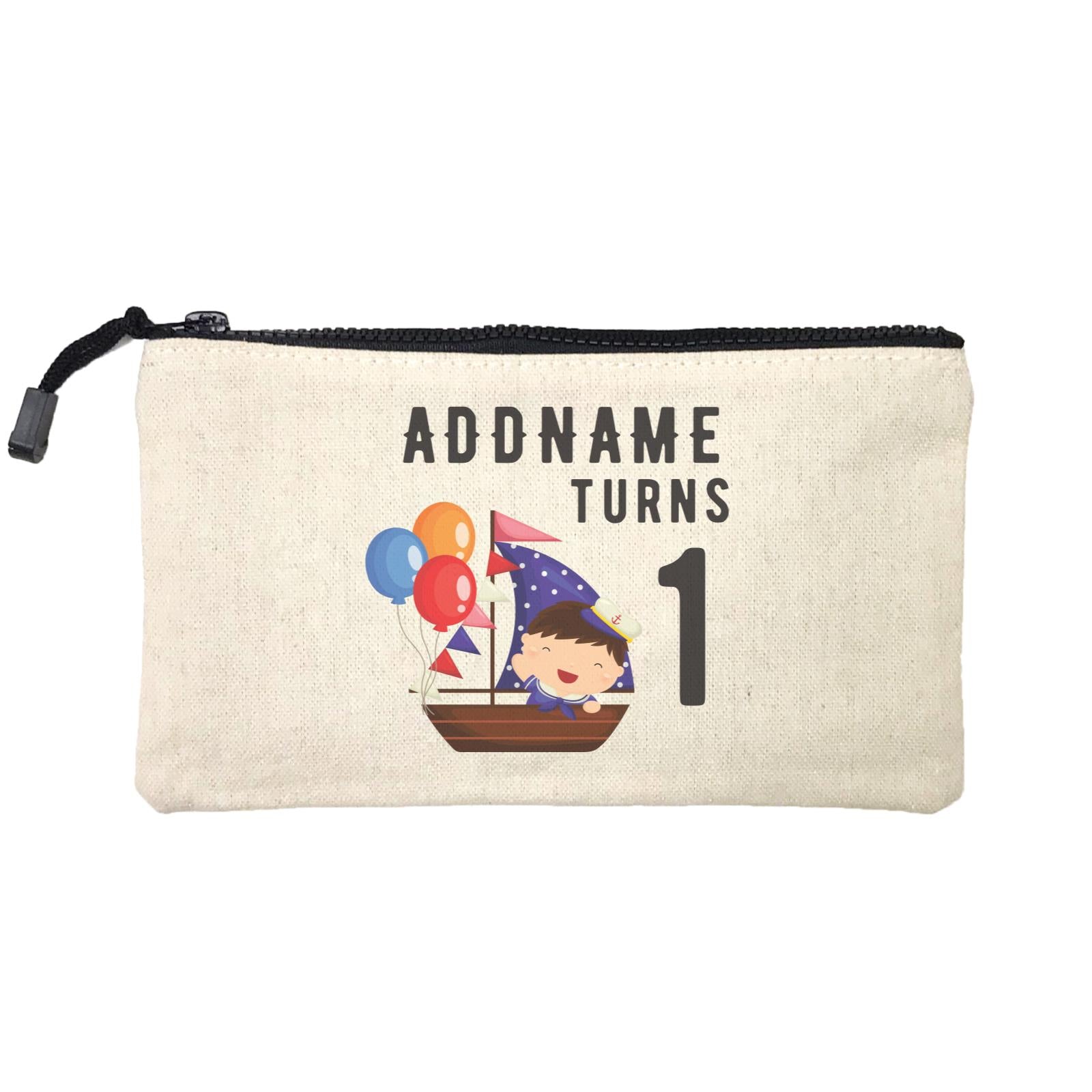 Birthday Sailor Baby Boy In Ship With Balloon Addname Turns 1 Mini Accessories Stationery Pouch