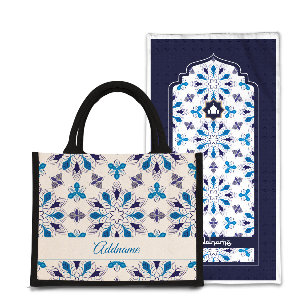 Arabesque Frost  Sejadah Prayer Mat with Half Lining Small Jute Bag Bundle