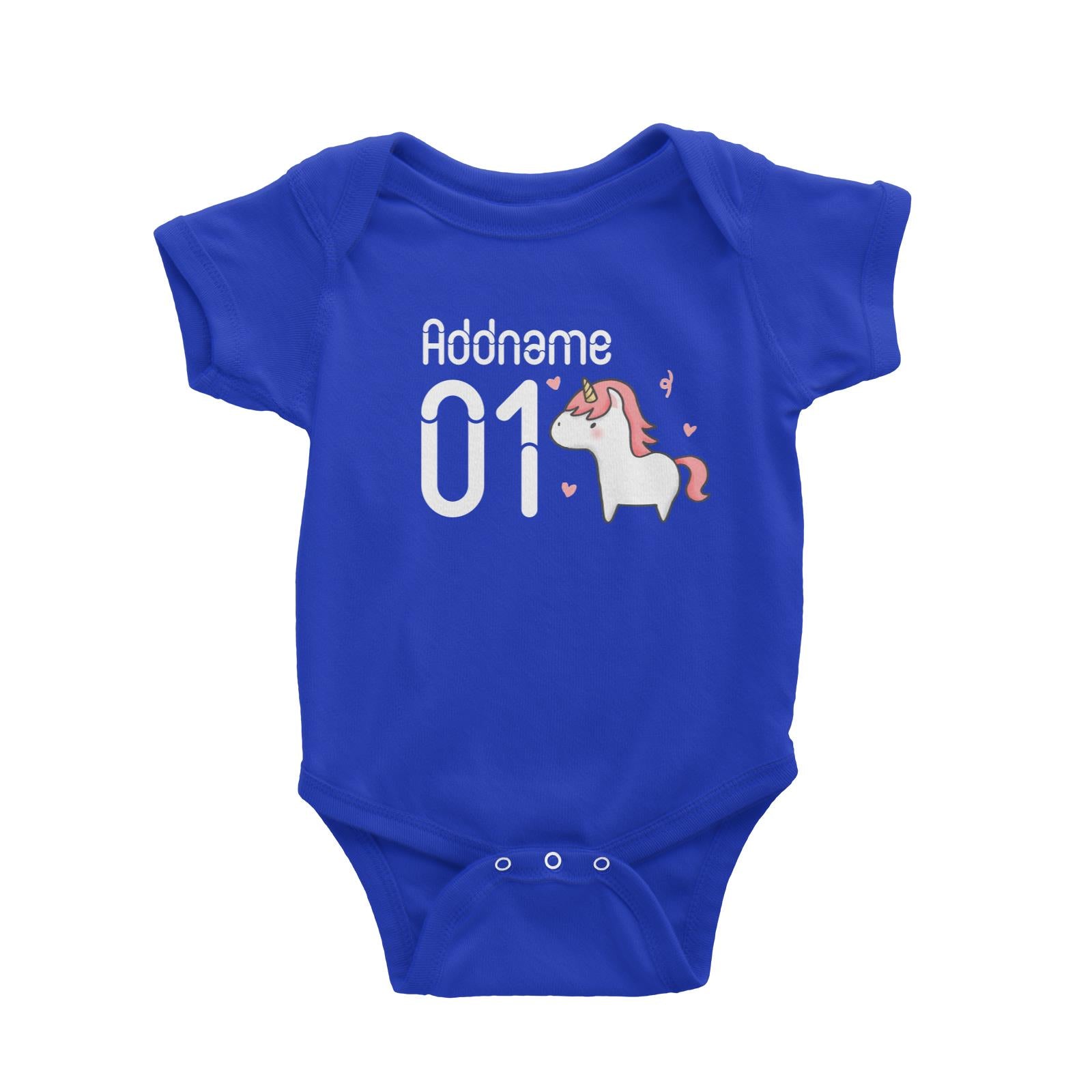 Name and Number Cute Hand Drawn Style Unicorn Baby Romper