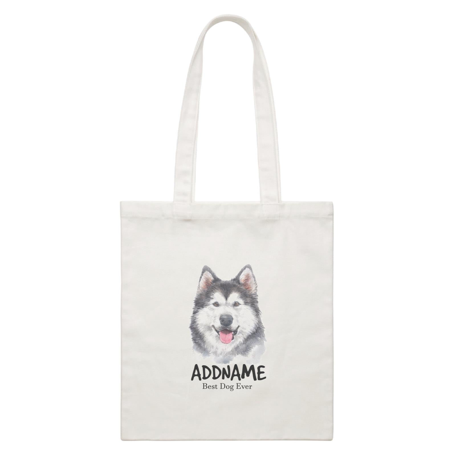 Watercolor Dog Siberian Husky Smile Best Dog Ever Addname White Canvas Bag