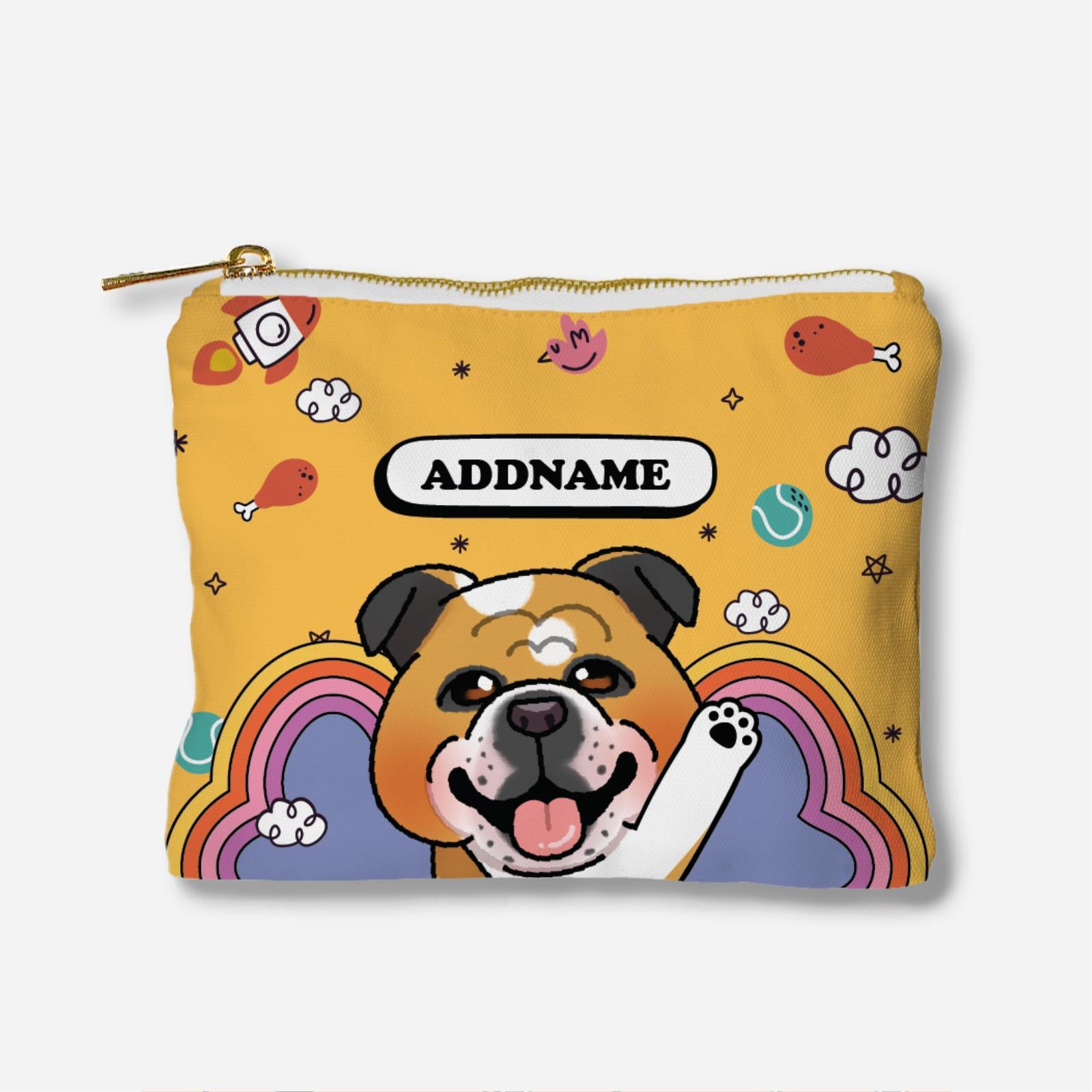 Paw Print Series Full Print Zipper Pouch - Brown English Bulldog