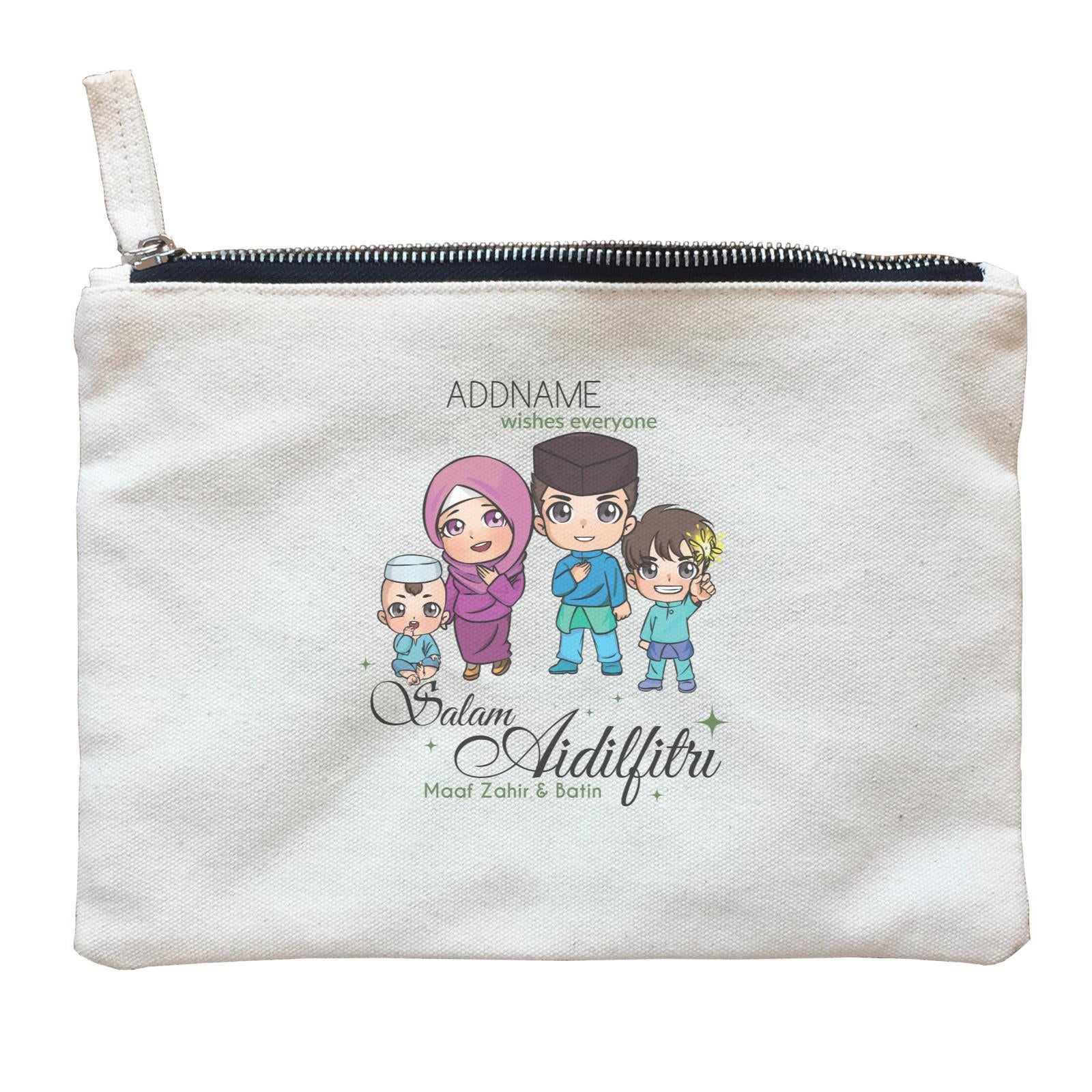 Raya Chibi Family Boy And Baby Boy Addname Wishes Everyone Salam Aidilfitri Maaf Zahir & Batin Zipper Pouch