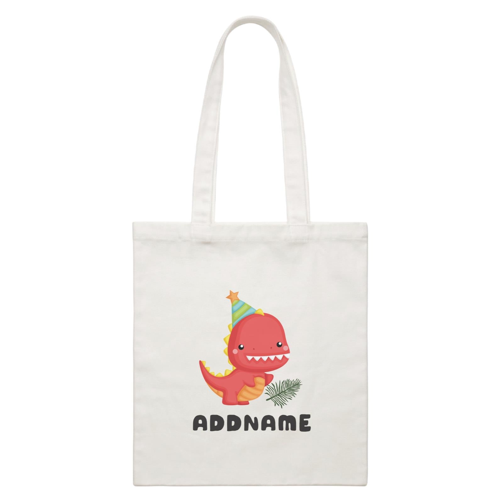 Birthday Dinosaur Happy Red Rex Wearing Party Hat Addname White Canvas Bag