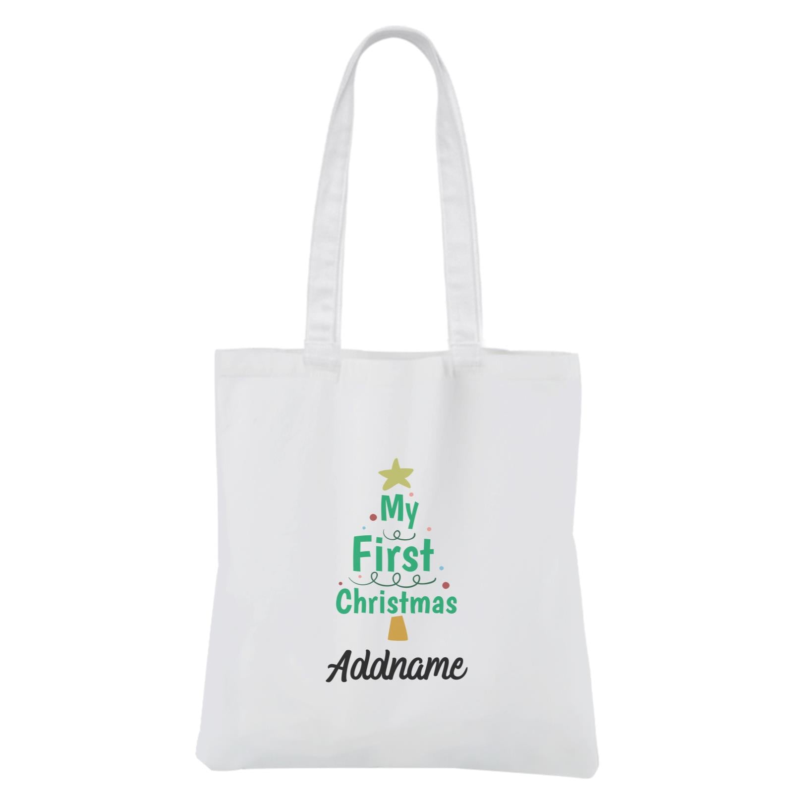 Christmas Series My First Christmas Christmas Tree Typography White Canvas Bag