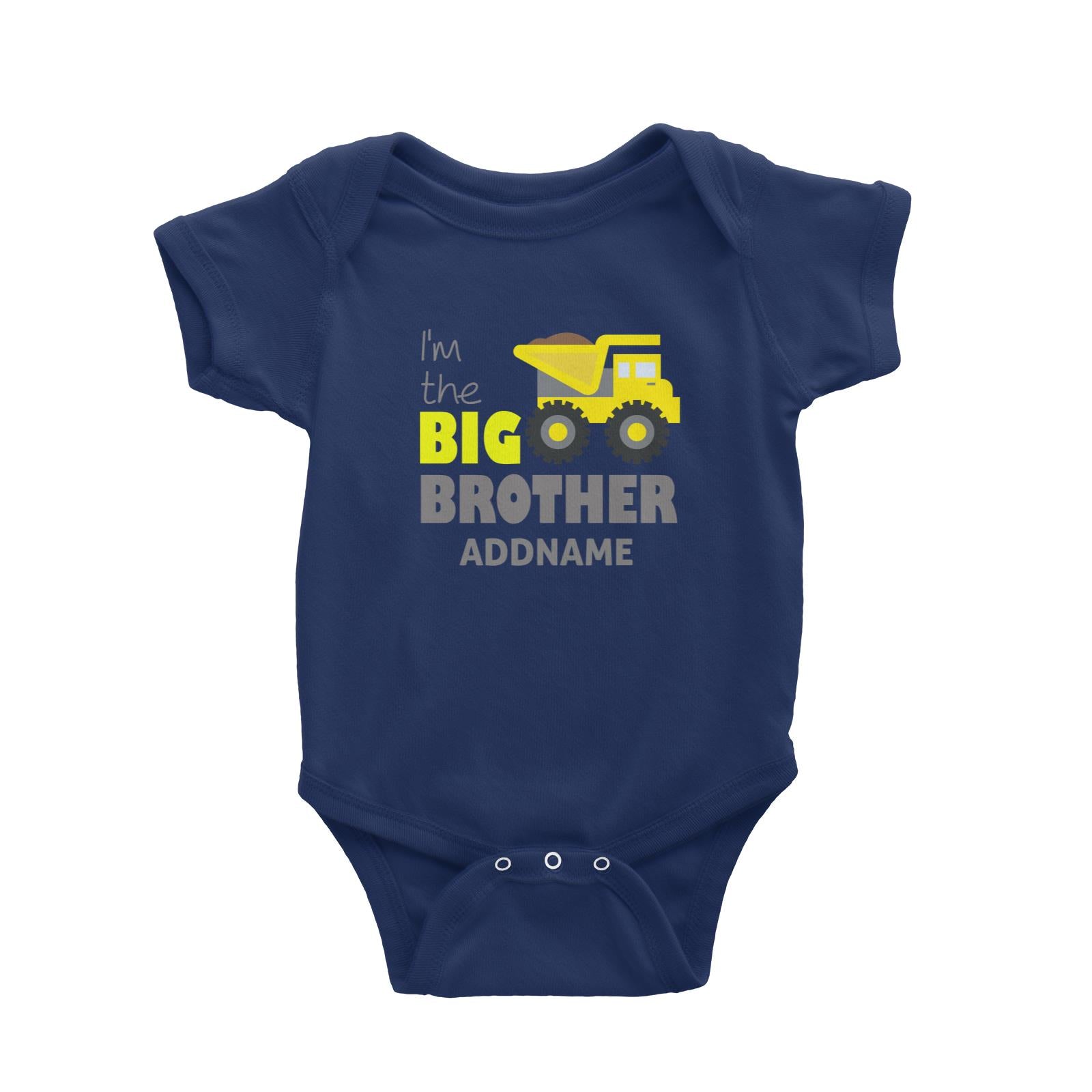 I'm The Big Brother Addname with Yellow Bulldozer Baby Romper Personalizable Designs Basic Newborn