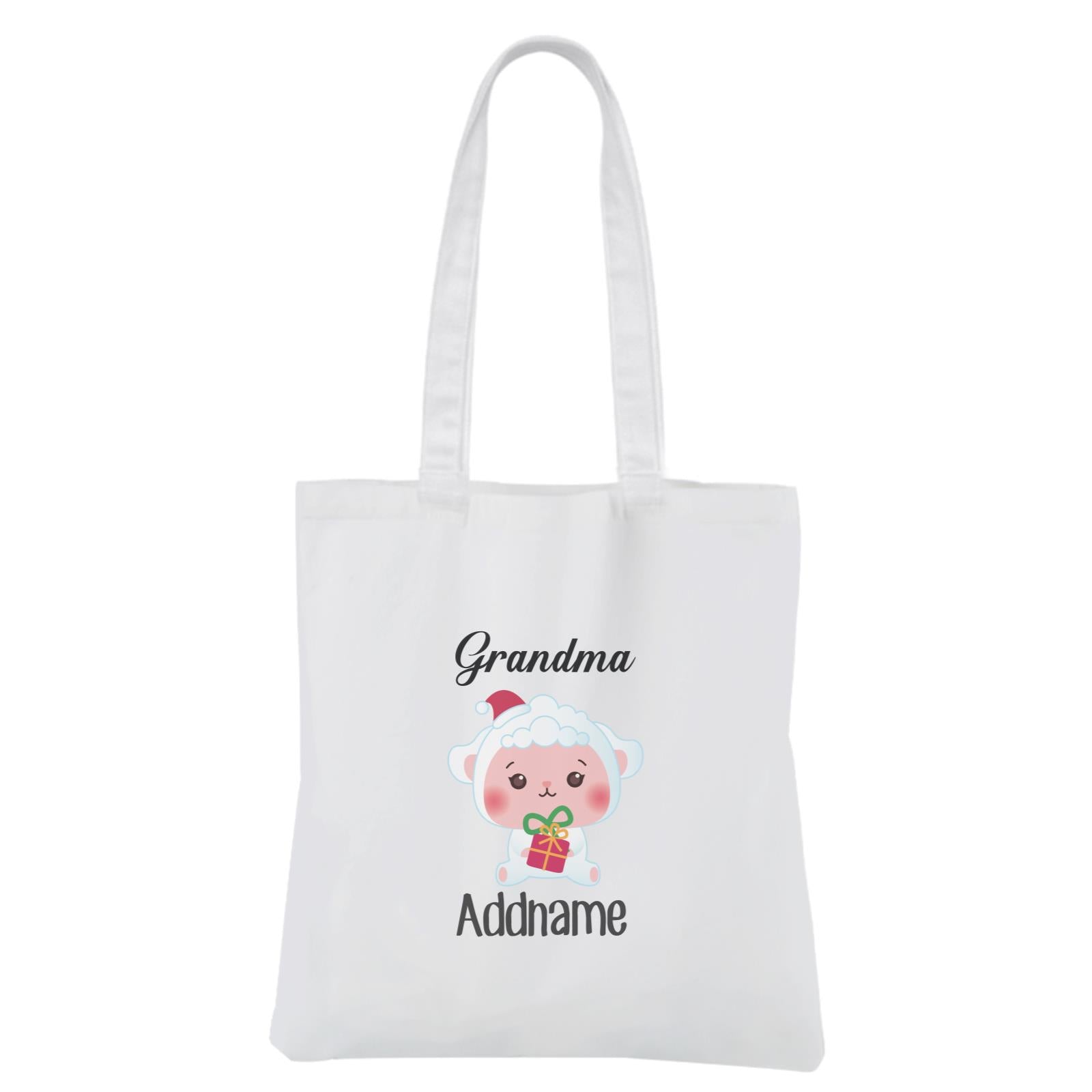 Christmas Cute Animal Series Grandma Sheep White Canvas Bag