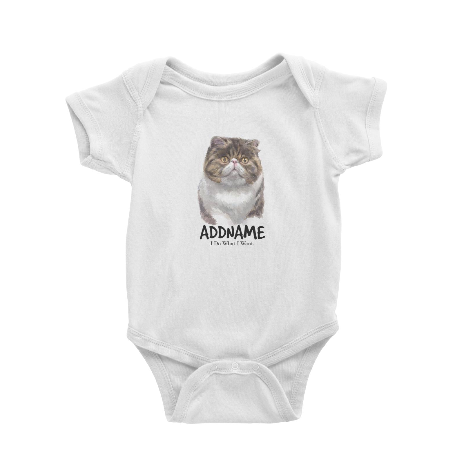 Watercolor Cat Exotic Shorthair Brown I Do What I Want Addname Baby Romper
