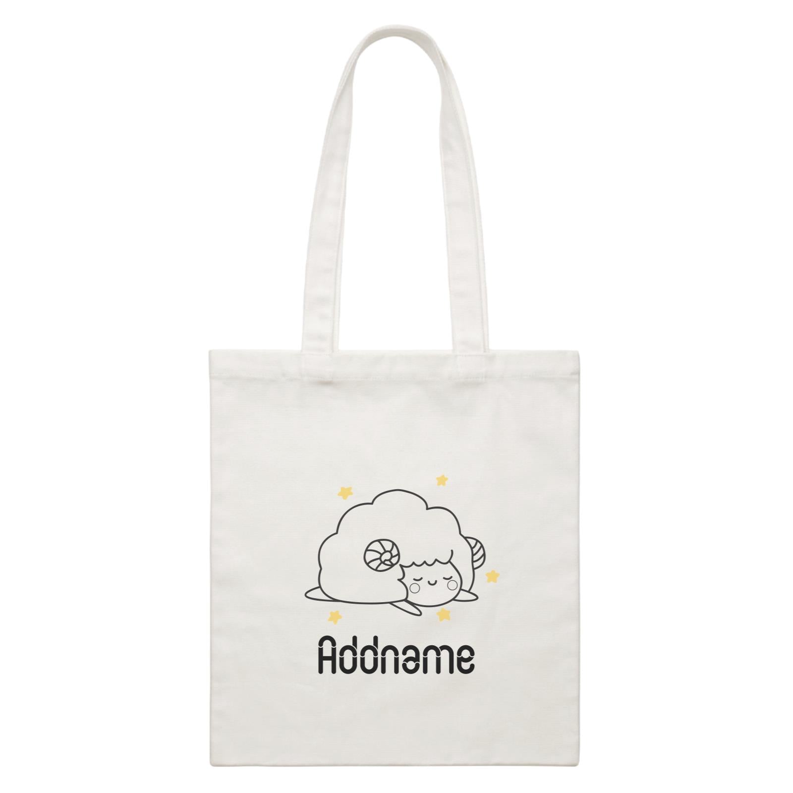Coloring Outline Cute Hand Drawn Animals Farm Sheep Addname White White Canvas Bag