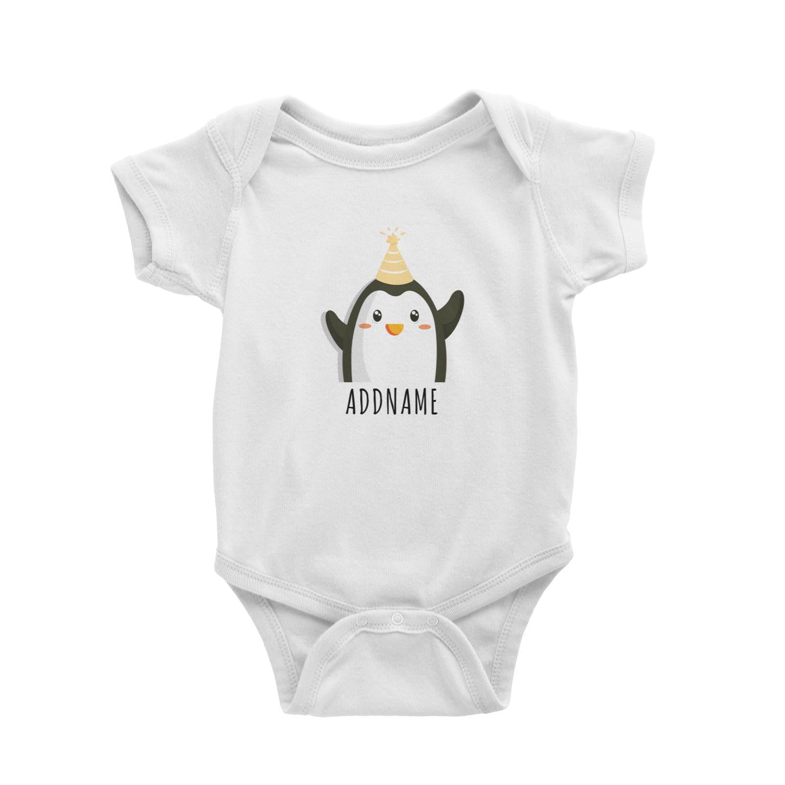 Birthday Cute Penguin Wearing Party Hat Addname Baby Romper