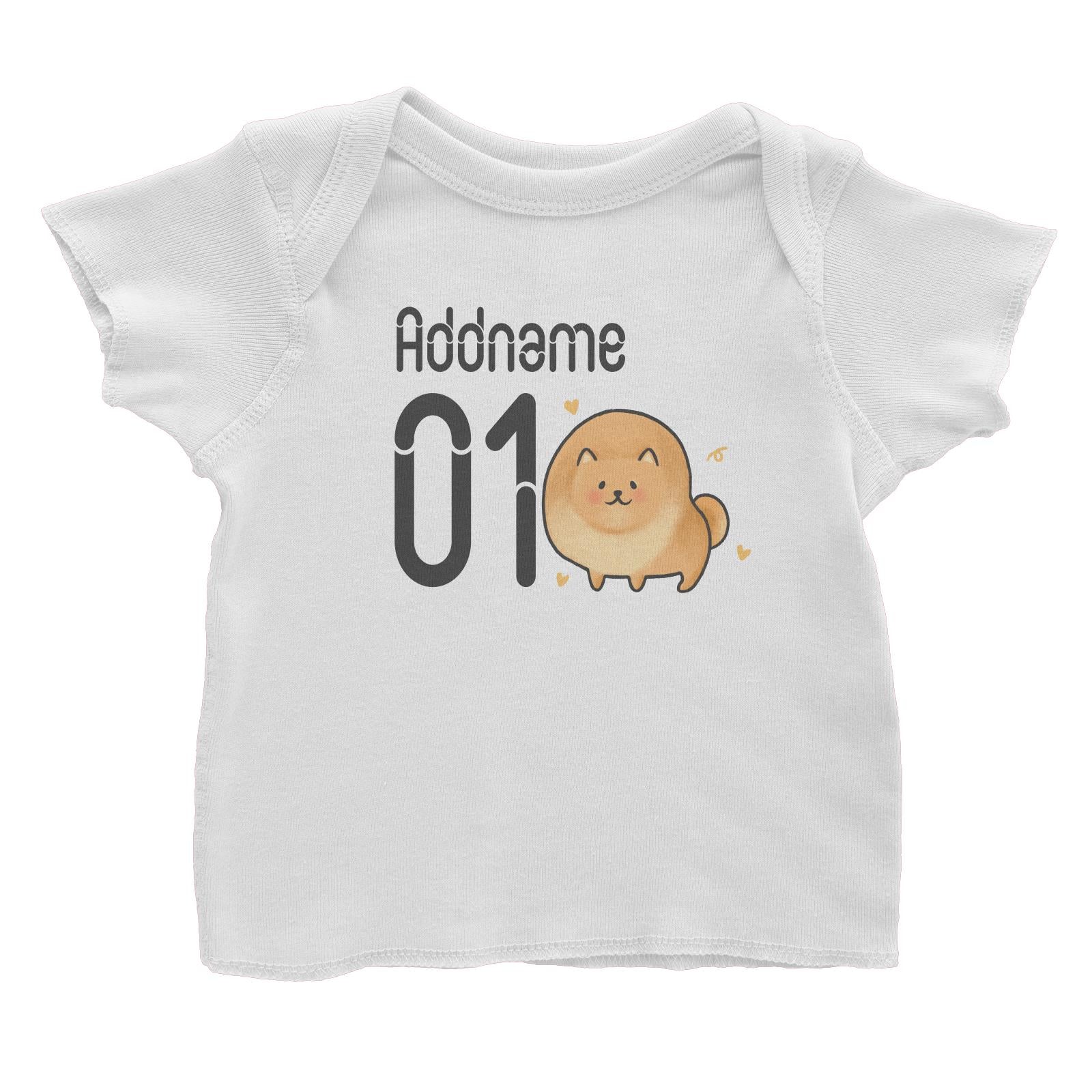 Name and Number Cute Hand Drawn Style Pomeranian Baby T-Shirt (FLASH DEAL)