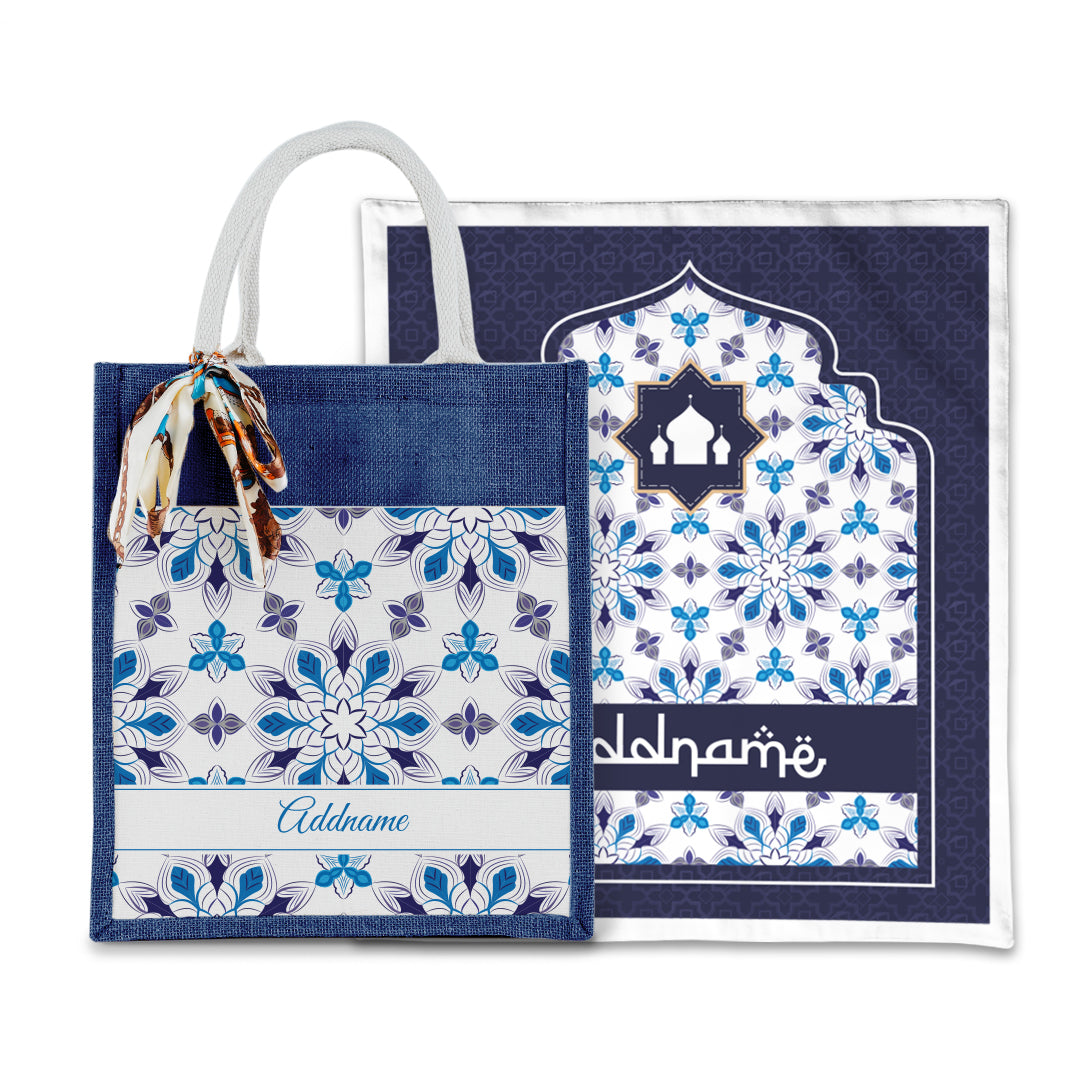 Arabesque Frost Sejadah with Matching Colourful Jute Bag