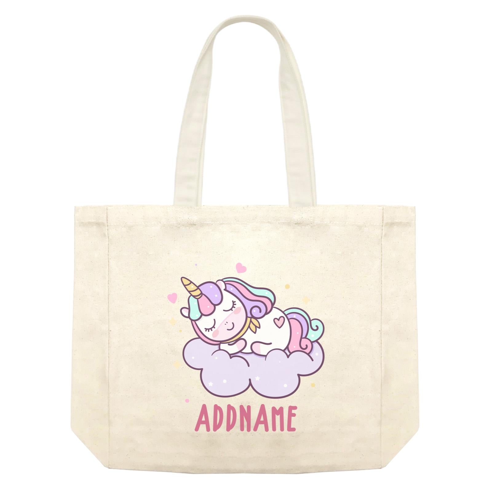 Unicorn And Princess Series Cute Pastel Sleeping Unicorn On a Cloud Addname Shopping Bag