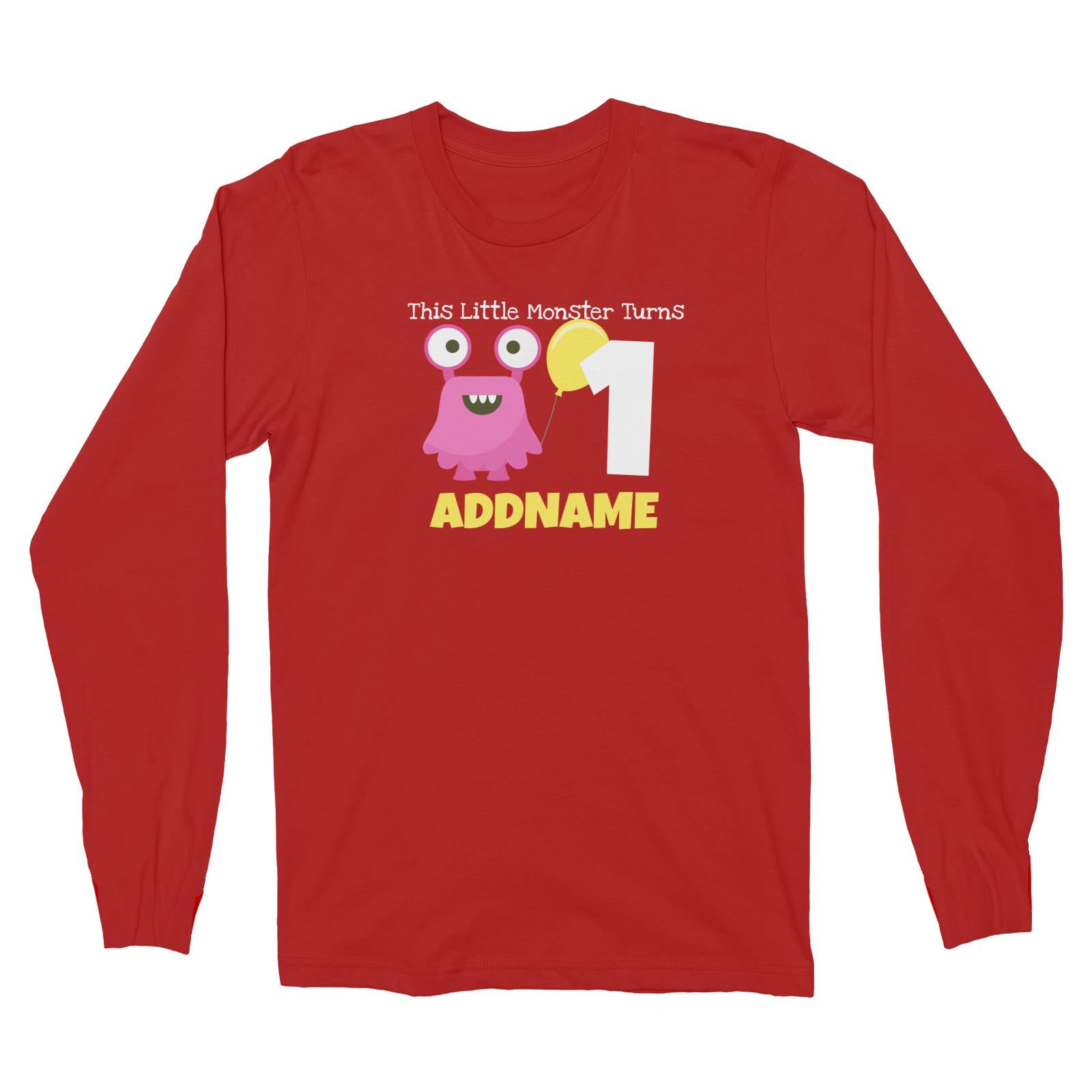 Pink Monster Birthday Theme Personalizable with Name and Number Long Sleeve Unisex T-Shirt