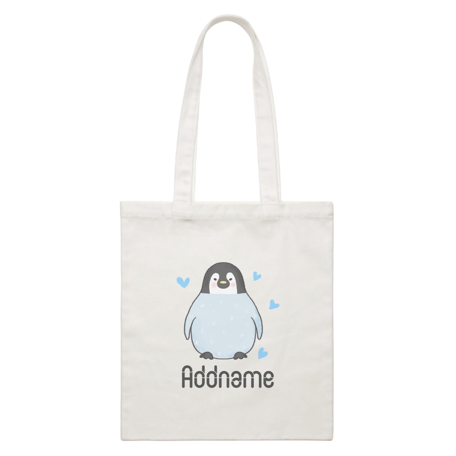 Cute Hand Drawn Style Penguin Addname White Canvas Bag