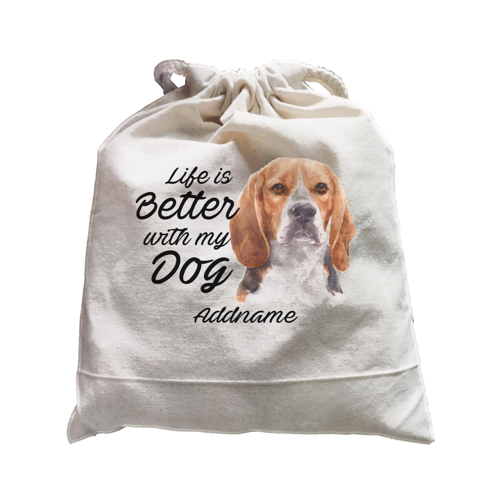 Watercolor Life is Better With My Dog Beagle Frown Addname Satchel