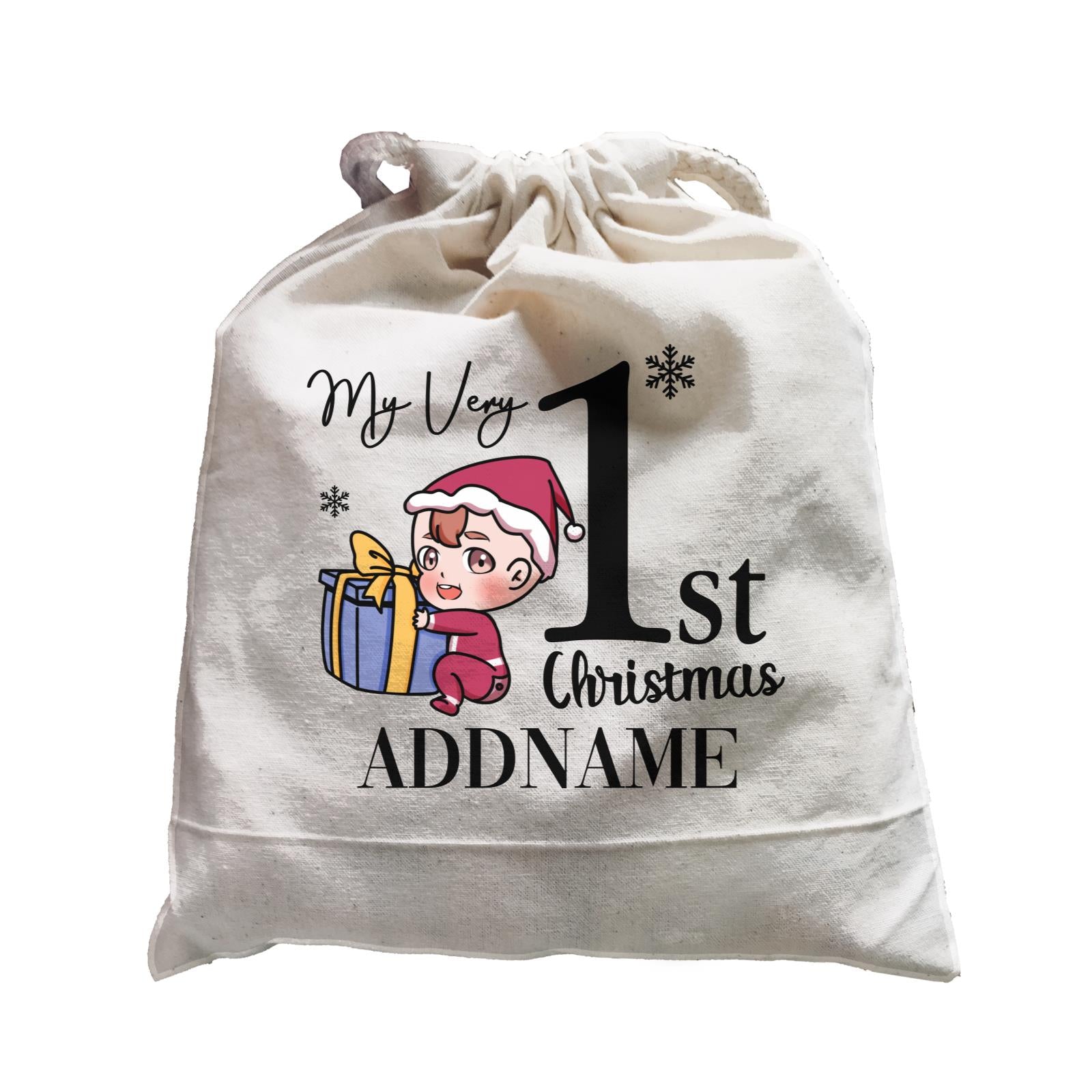 Xmas Christmas Chibi Family My Very 1st Christmas Baby Boy Holding Present Satchel
