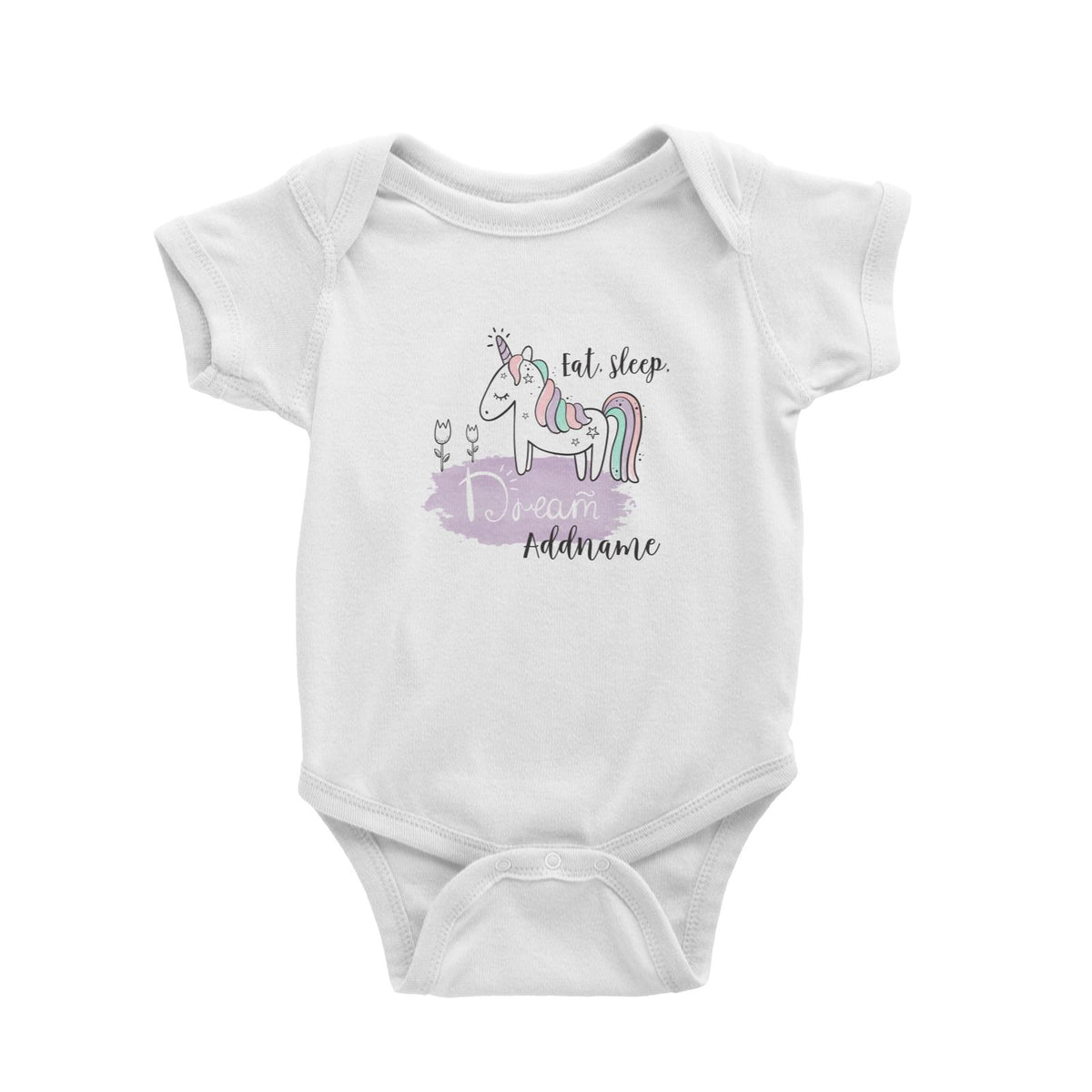 Drawn Dreamy Elements Unicorn Eat Sleep Dream Addname Baby Romper