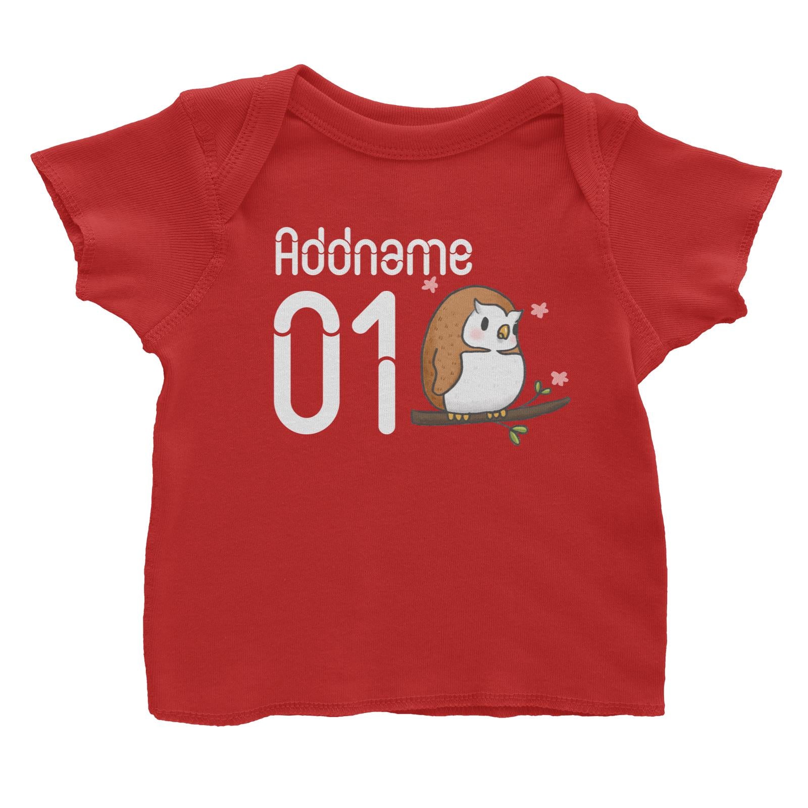 Name and Number Cute Hand Drawn Style Owl Baby T-Shirt