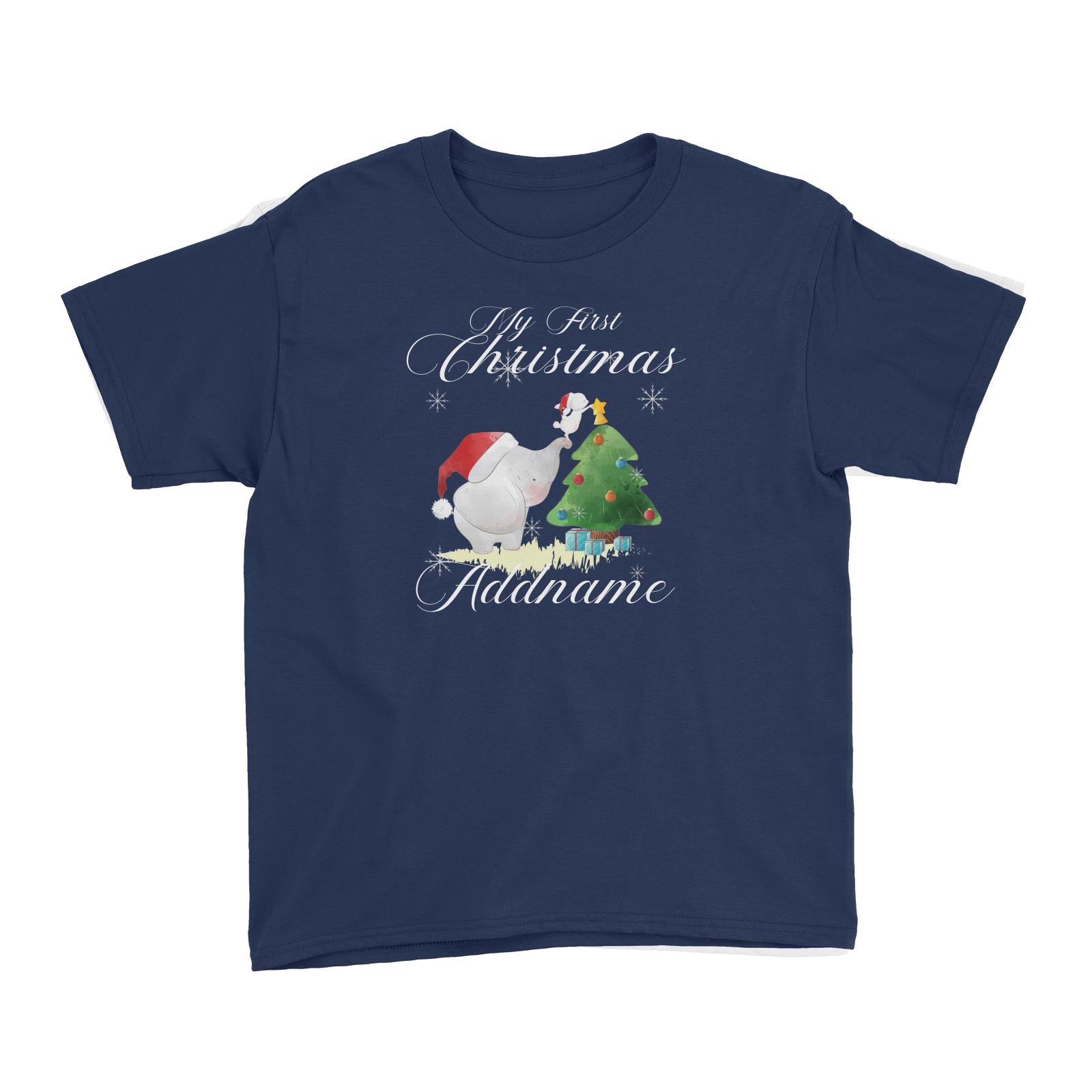 Christmas Cute Elephant My First Christmas Addname Kid's T-Shirt