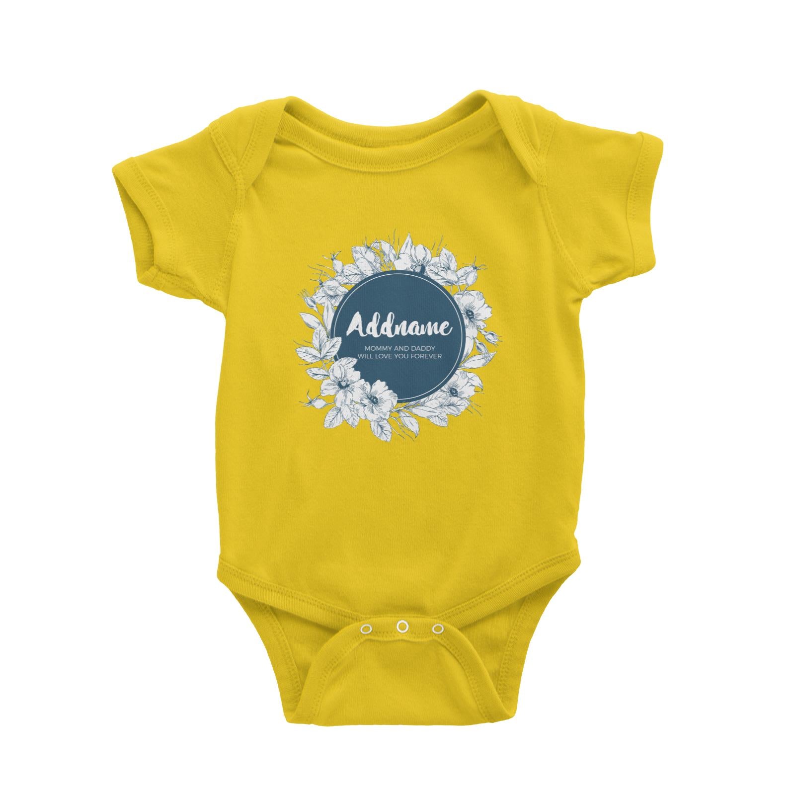 Navy Blue Flower Wreath Personalizable with Name and Text Baby Romper