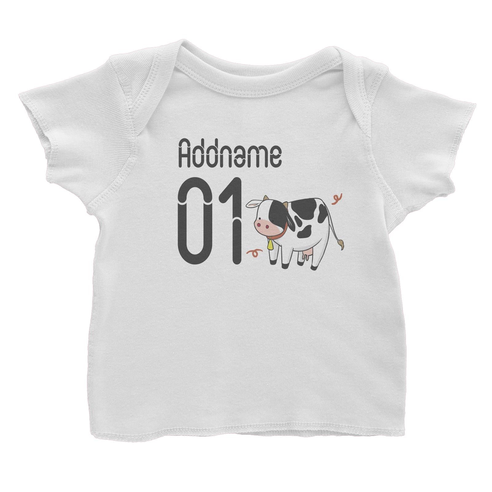 Name and Number Cute Hand Drawn Style Cow Baby T-Shirt (FLASH DEAL)
