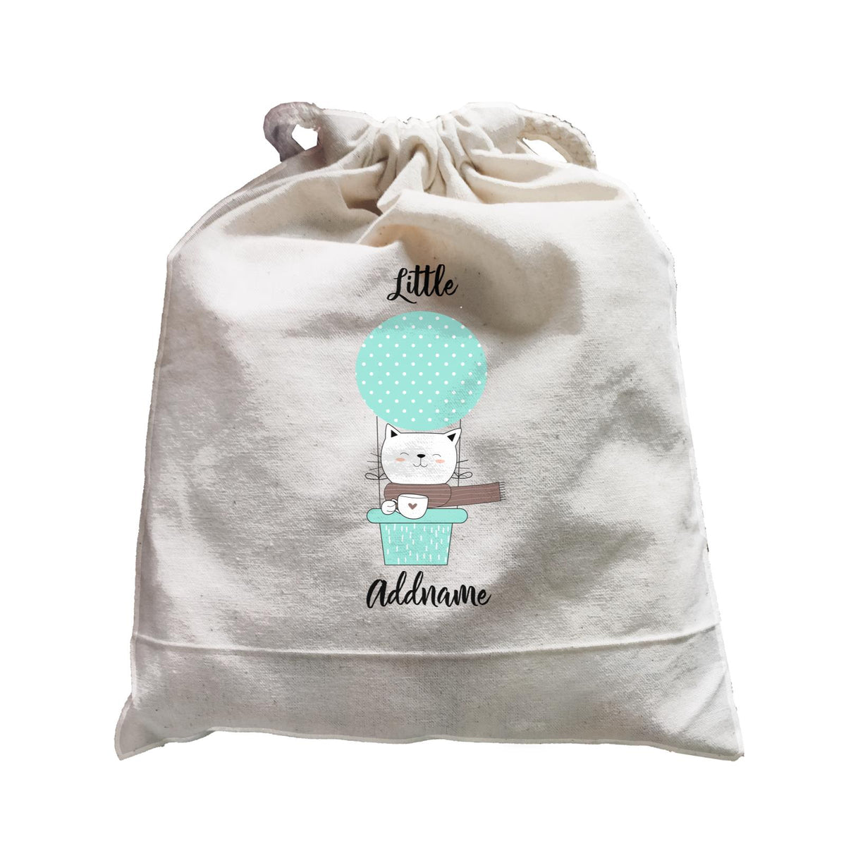 Cute Air Balloon with White Cat and Coffee Cup Addname Satchel