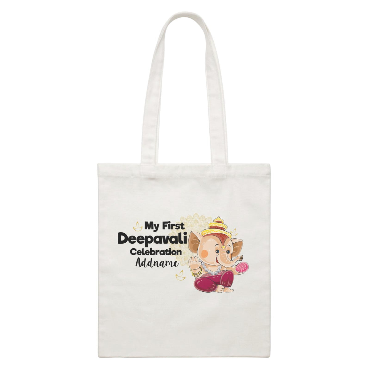 Cute Ganesha My First Diwali Celebration Addname White Canvas Bag