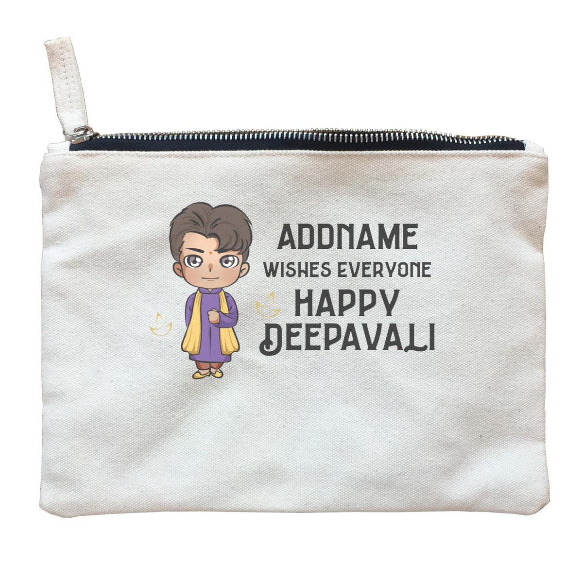 Deepavali Chibi Man Front Addname Wishes Everyone Deepavali Zipper Pouch
