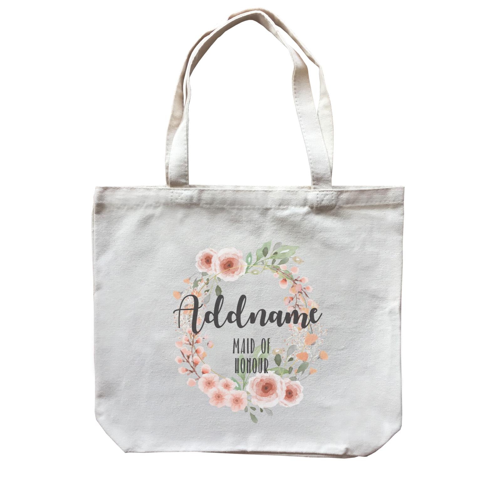 Bridesmaid Floral Sweet 2 Watercolour Flower Wreath Maid Of Honour Addname Canvas Bag