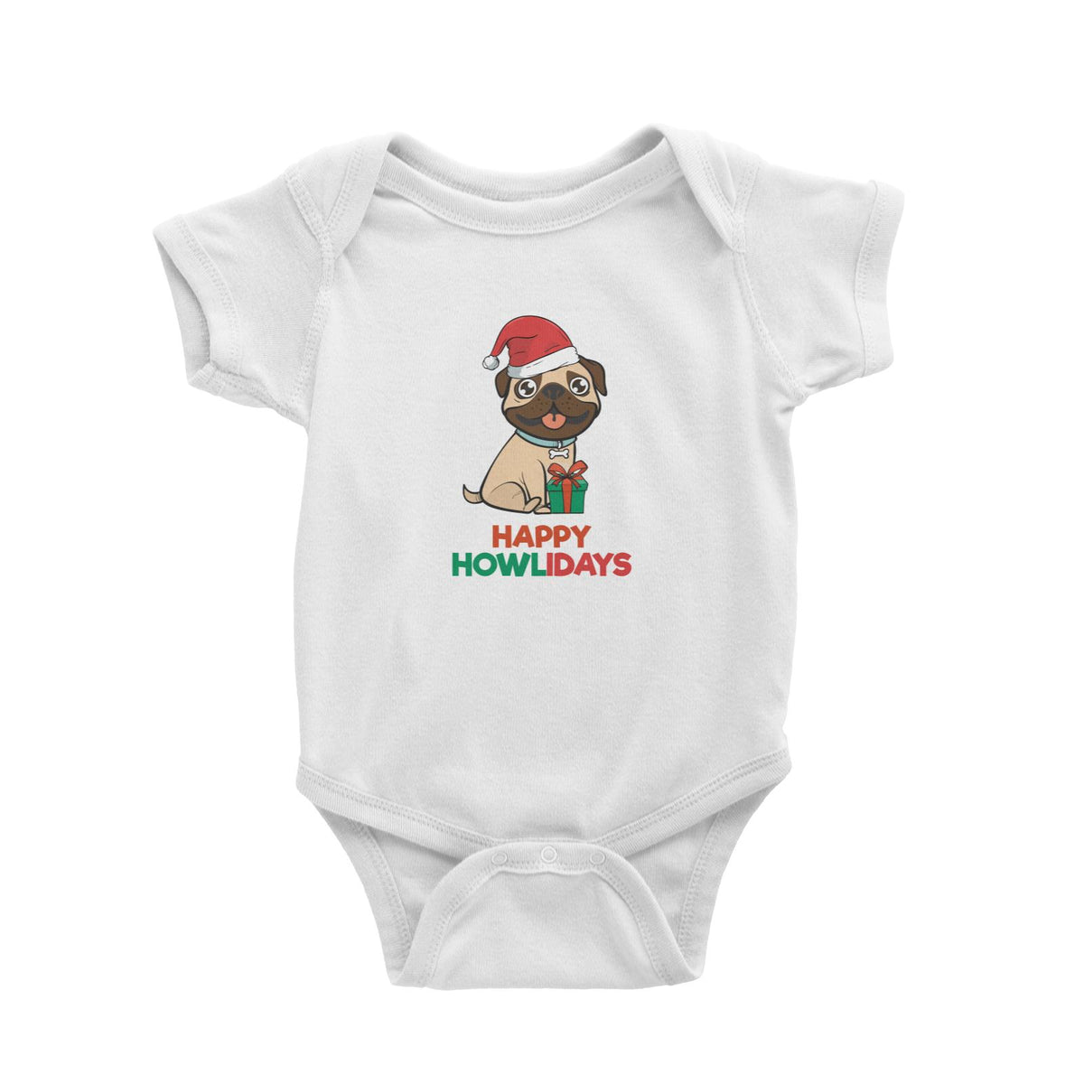 Happy Howlidays Pug Baby Romper Christmas Animal Funny Cute Dog Lover