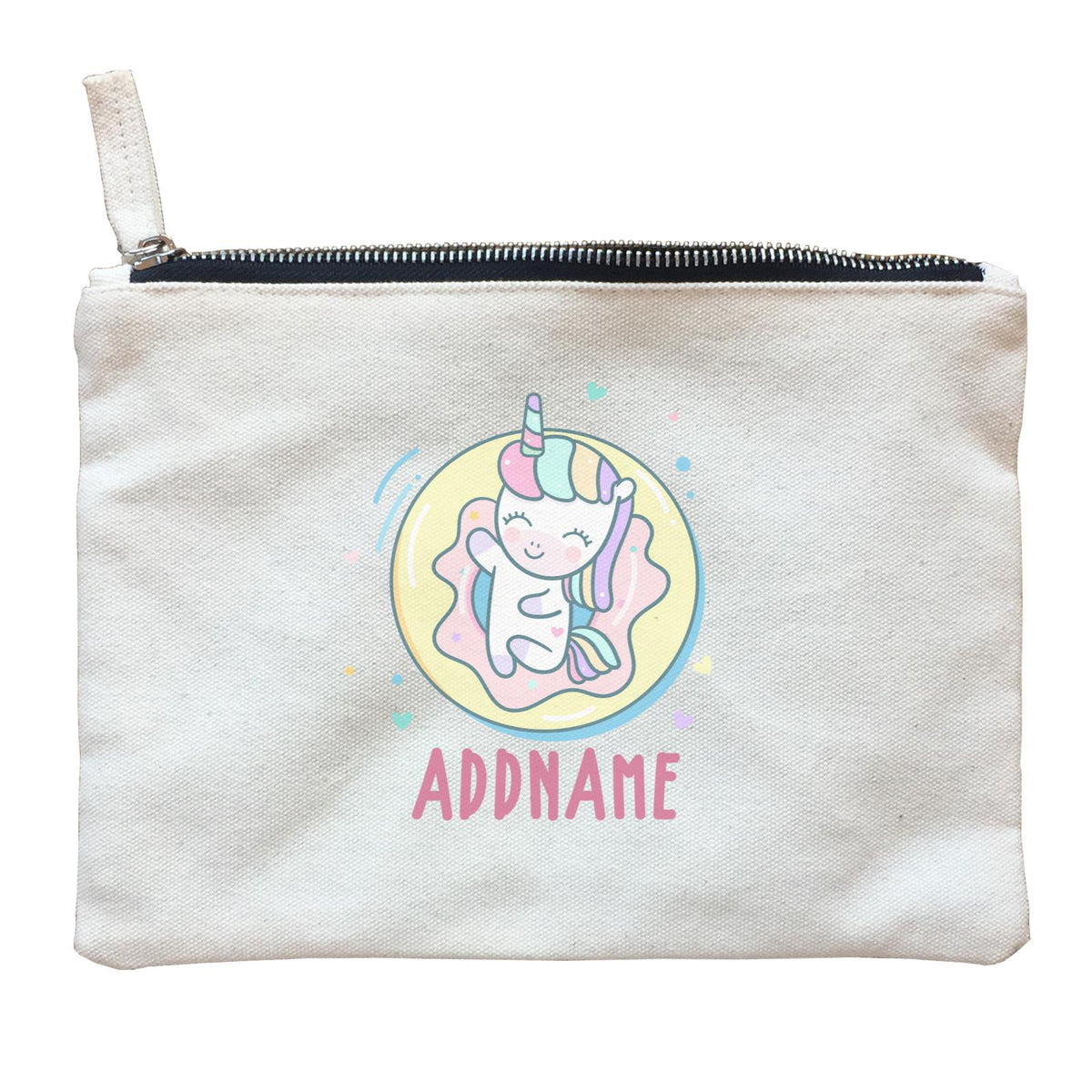 Unicorn And Princess Series Unicorn Chilling Donut Addname Zipper Pouch