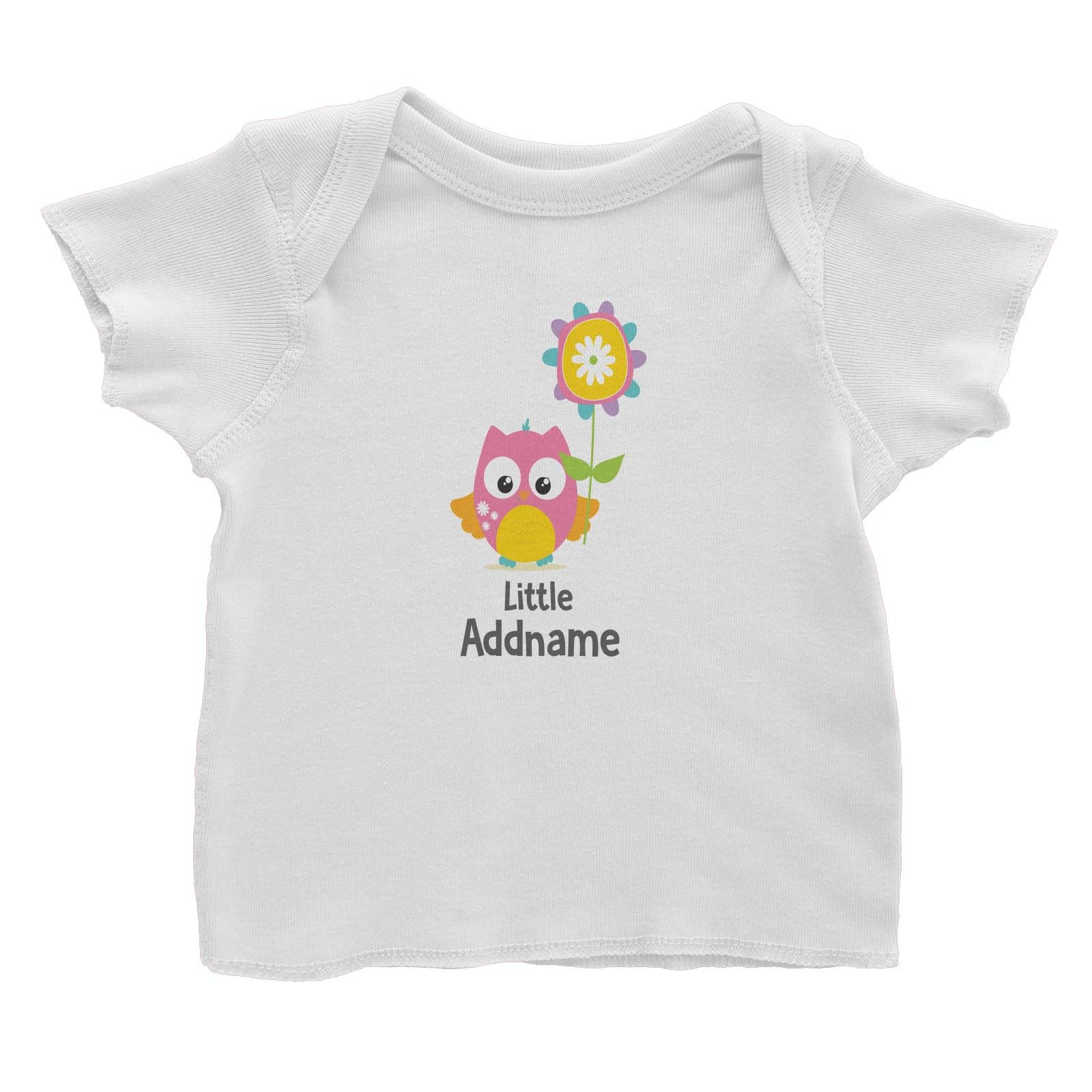 Cute Owls Pink with Flower Little Addname Baby T-Shirt