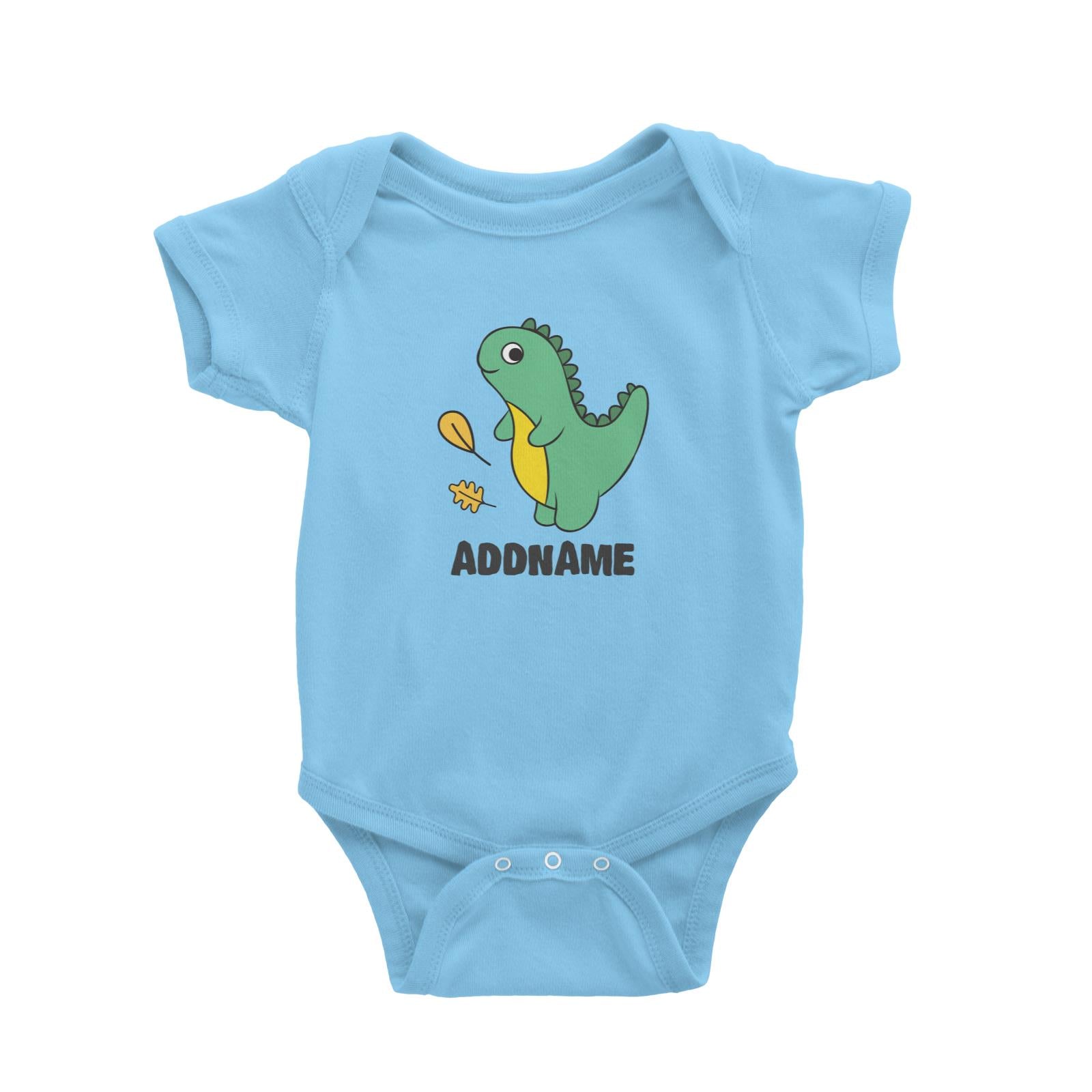 Super Cute Dinosaur With Yellow Leaves Baby Romper