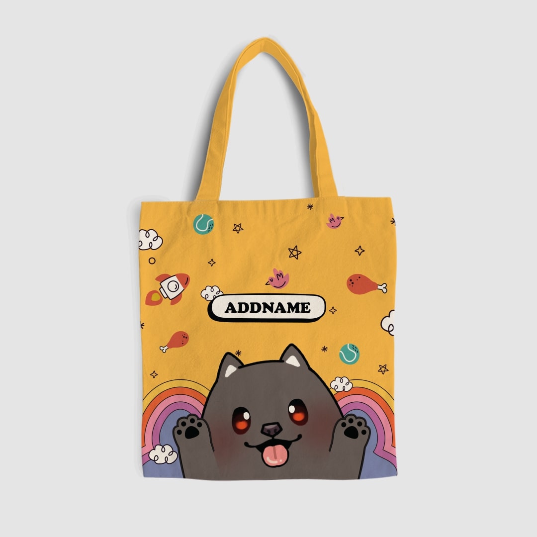 Paw Print Series Full Print Tote Bag - Grey Pomeranian