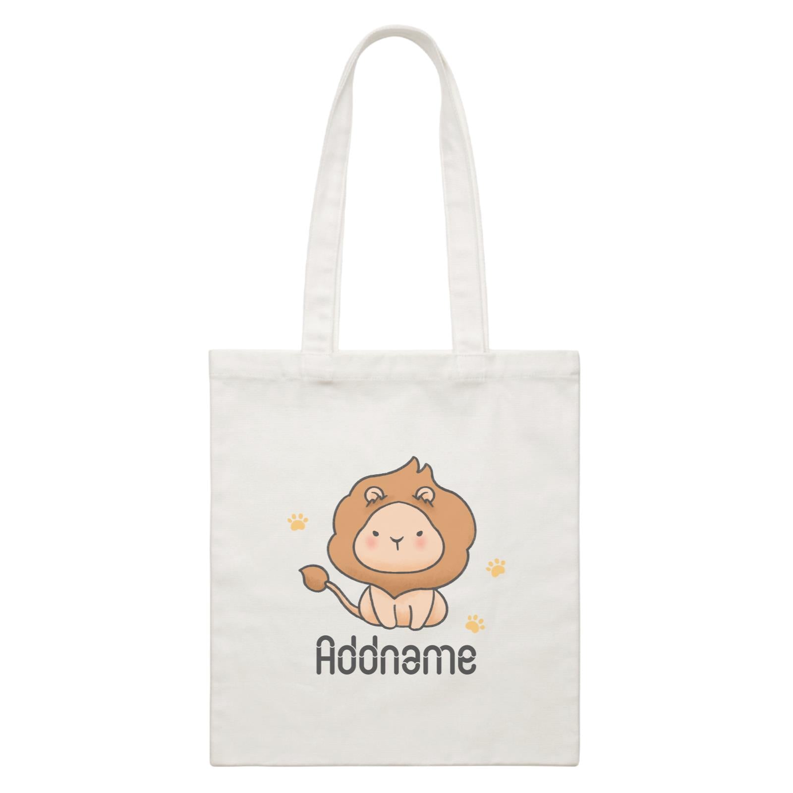 Cute Hand Drawn Style Lion Addname White Canvas Bag