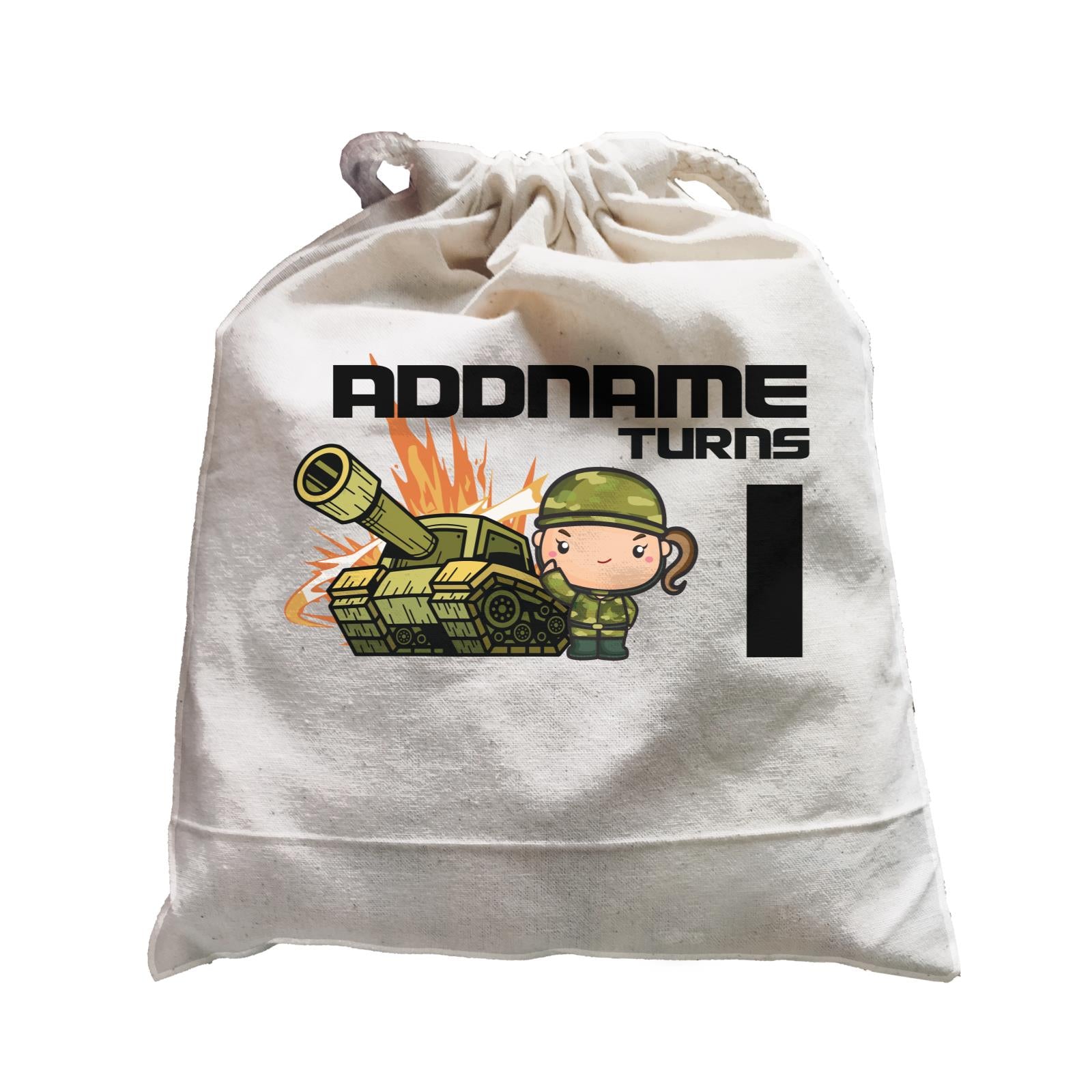 Birthday Battle Theme Tank And Army Soldier Girl Addname Turns 1 Satchel