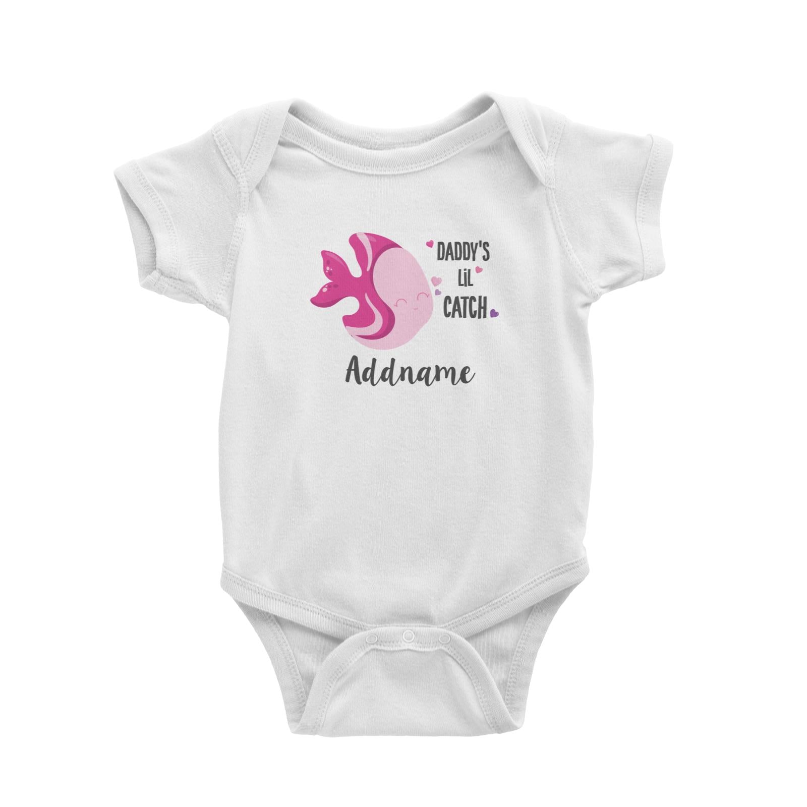 Cute Sea Animals Pink Fish Daddy's Lil Catch Addname White Baby Romper