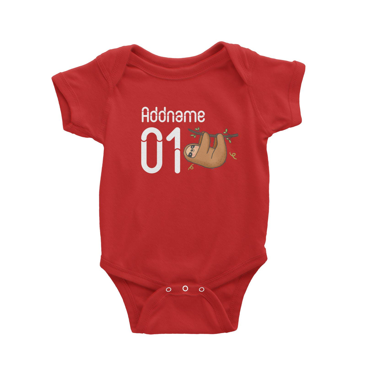 Name and Number Cute Hand Drawn Style Sloth Baby Romper