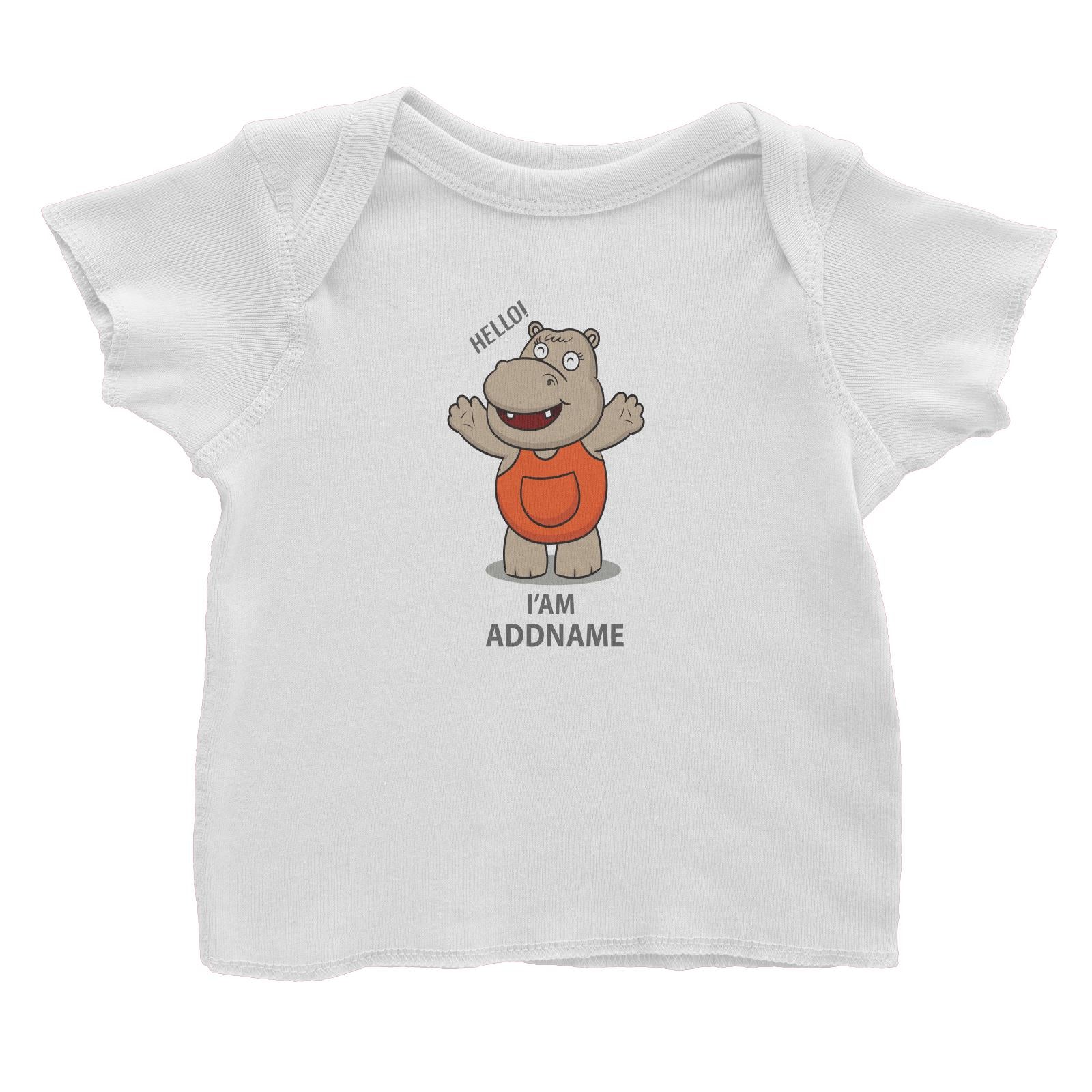 Cool Cute Animals Hippo Hello I'Am Addname Baby T-Shirt