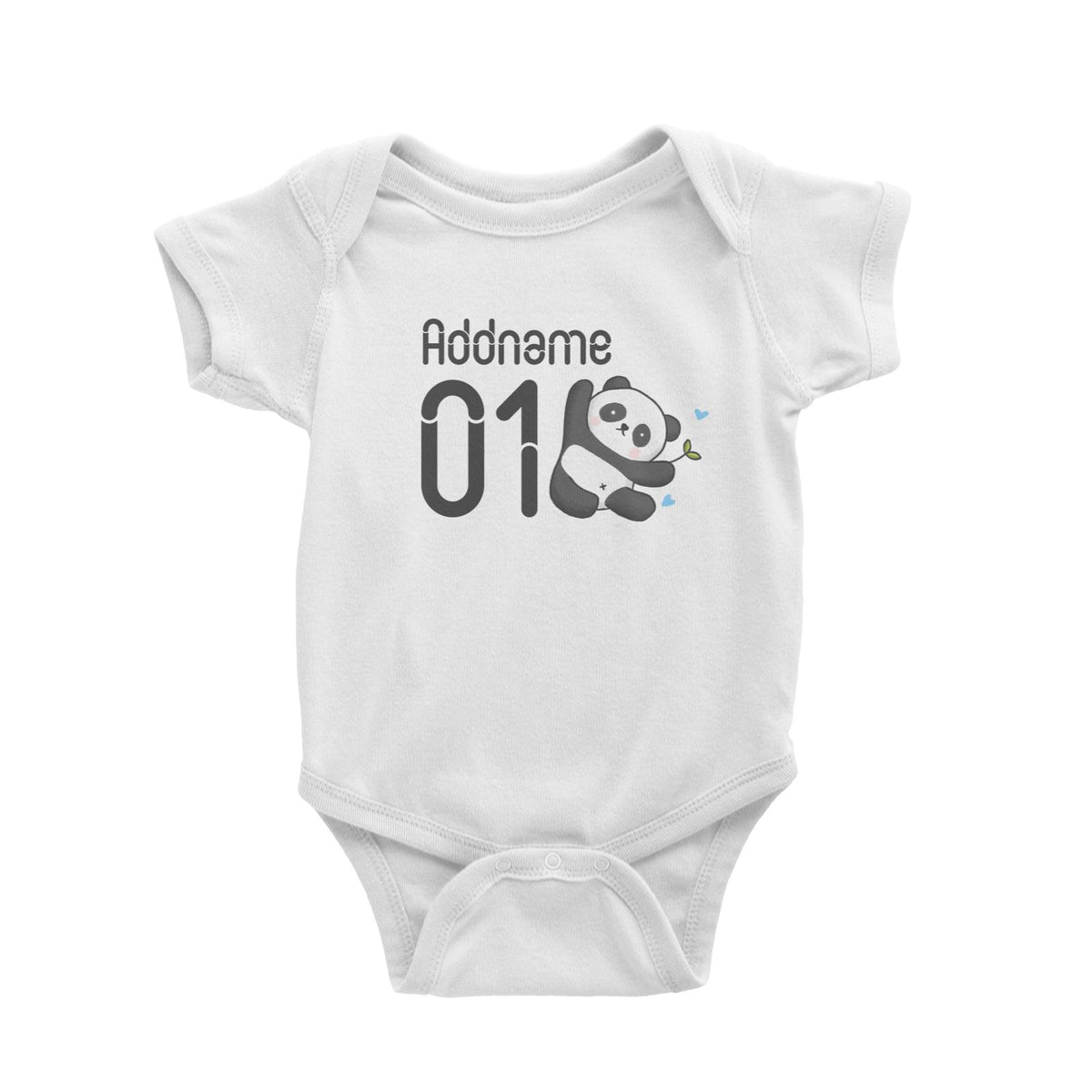 Name and Number Cute Hand Drawn Style Panda Baby Romper