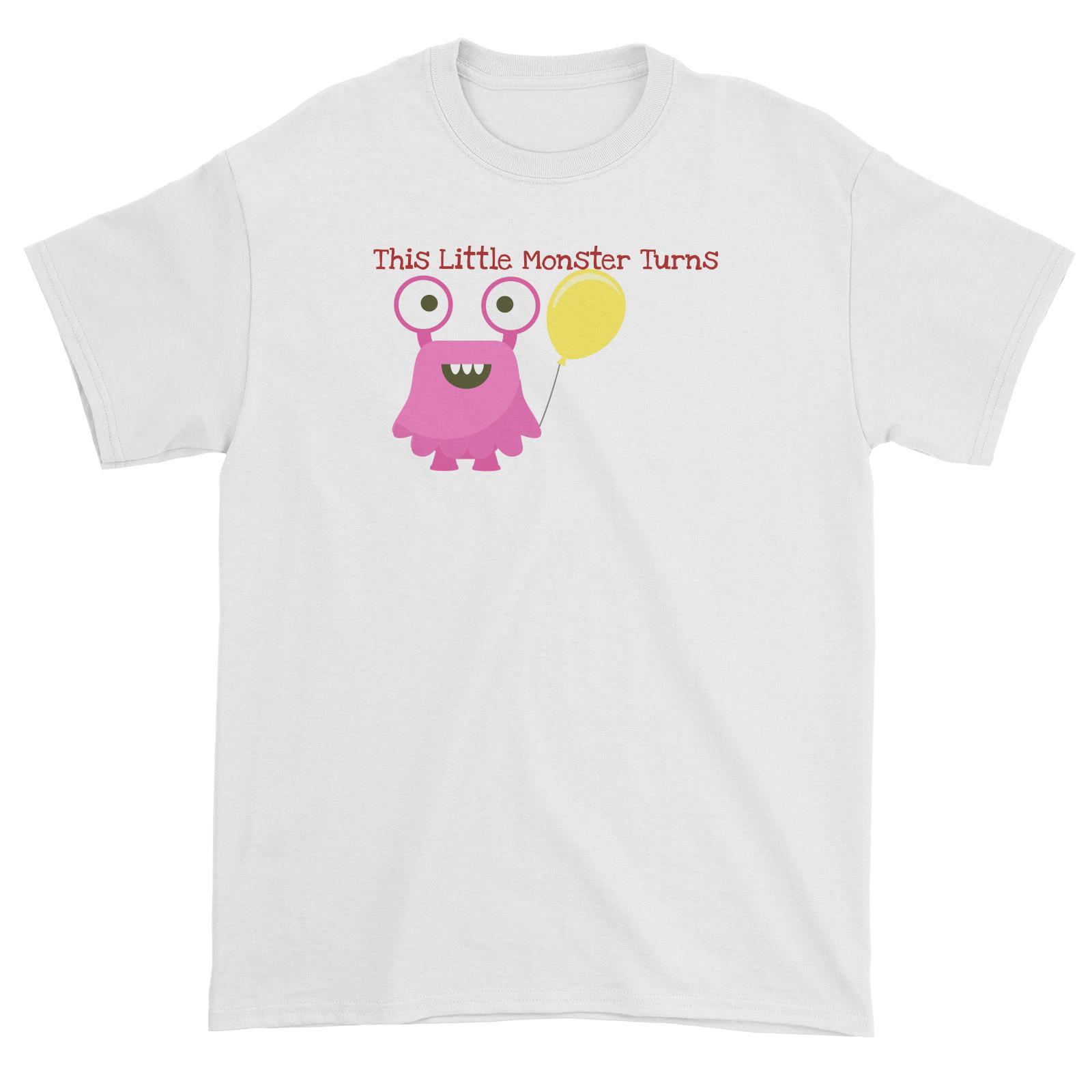 Pink Monster Birthday Theme Personalizable with Name and Number Unisex T-Shirt
