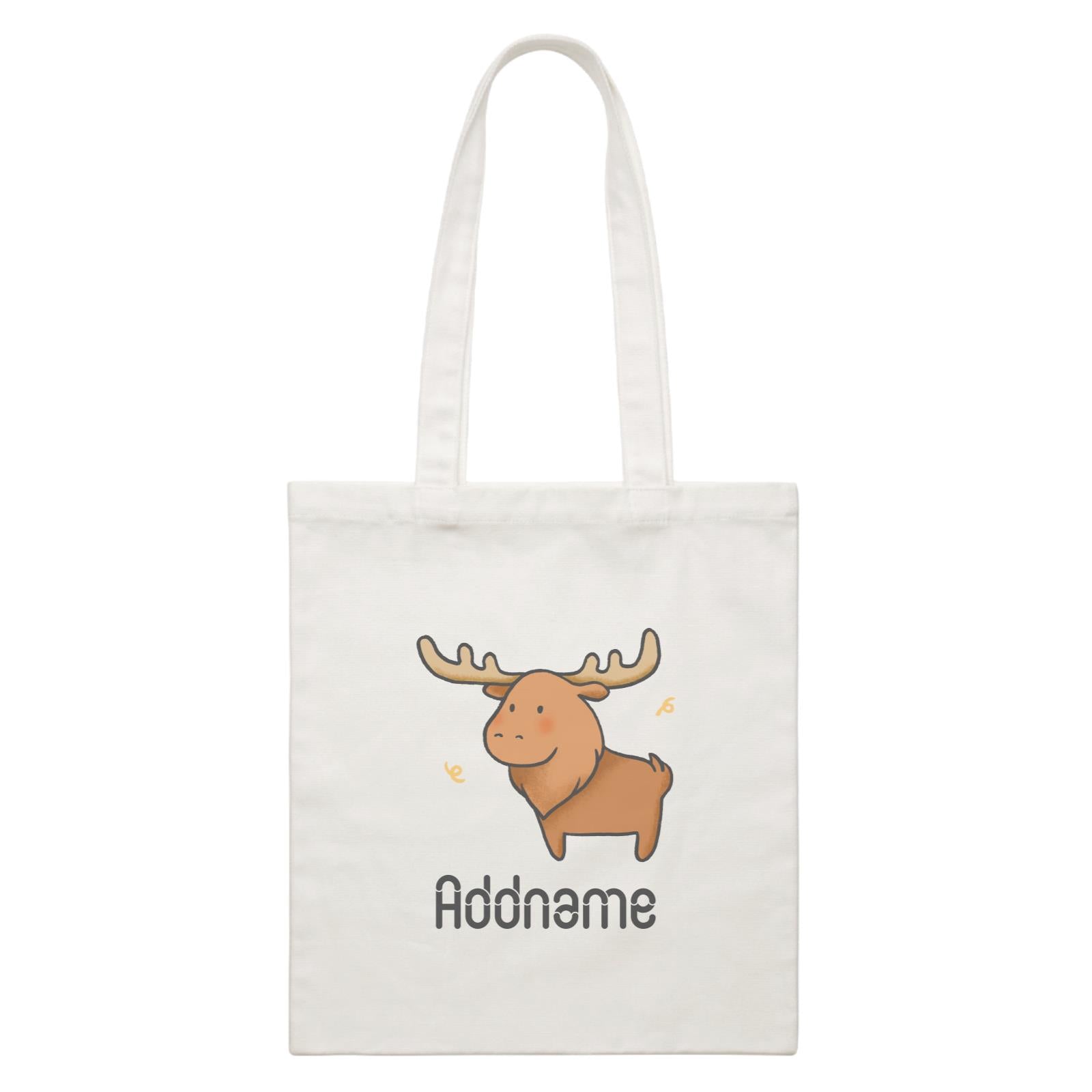 Cute Hand Drawn Style Moose Addname White Canvas Bag