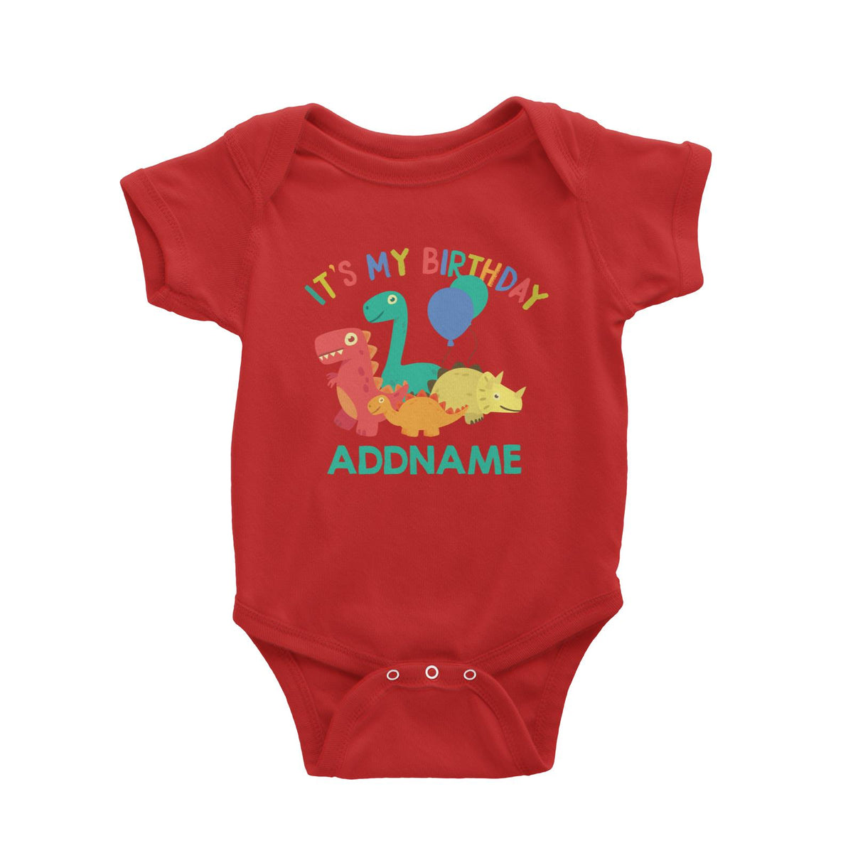It's My Birthday Addname with Cute Dinosaurs and Balloons Birthday Theme Baby Romper