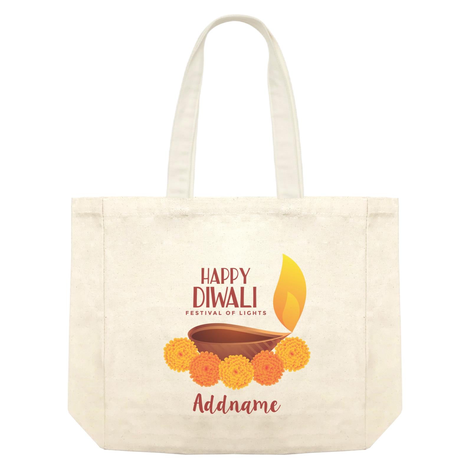 Deepavali Greetings Diyas With Flower Addname Shopping Bag