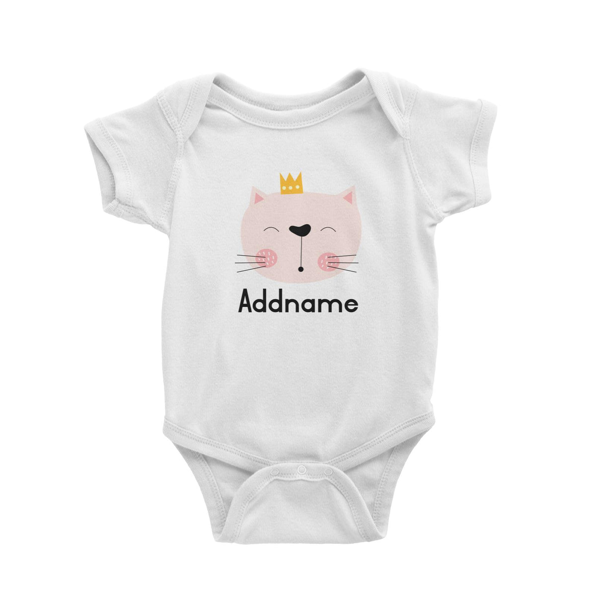 Crown Animal Pink Cat with Pink Blush and Whiskers Addname Baby Romper